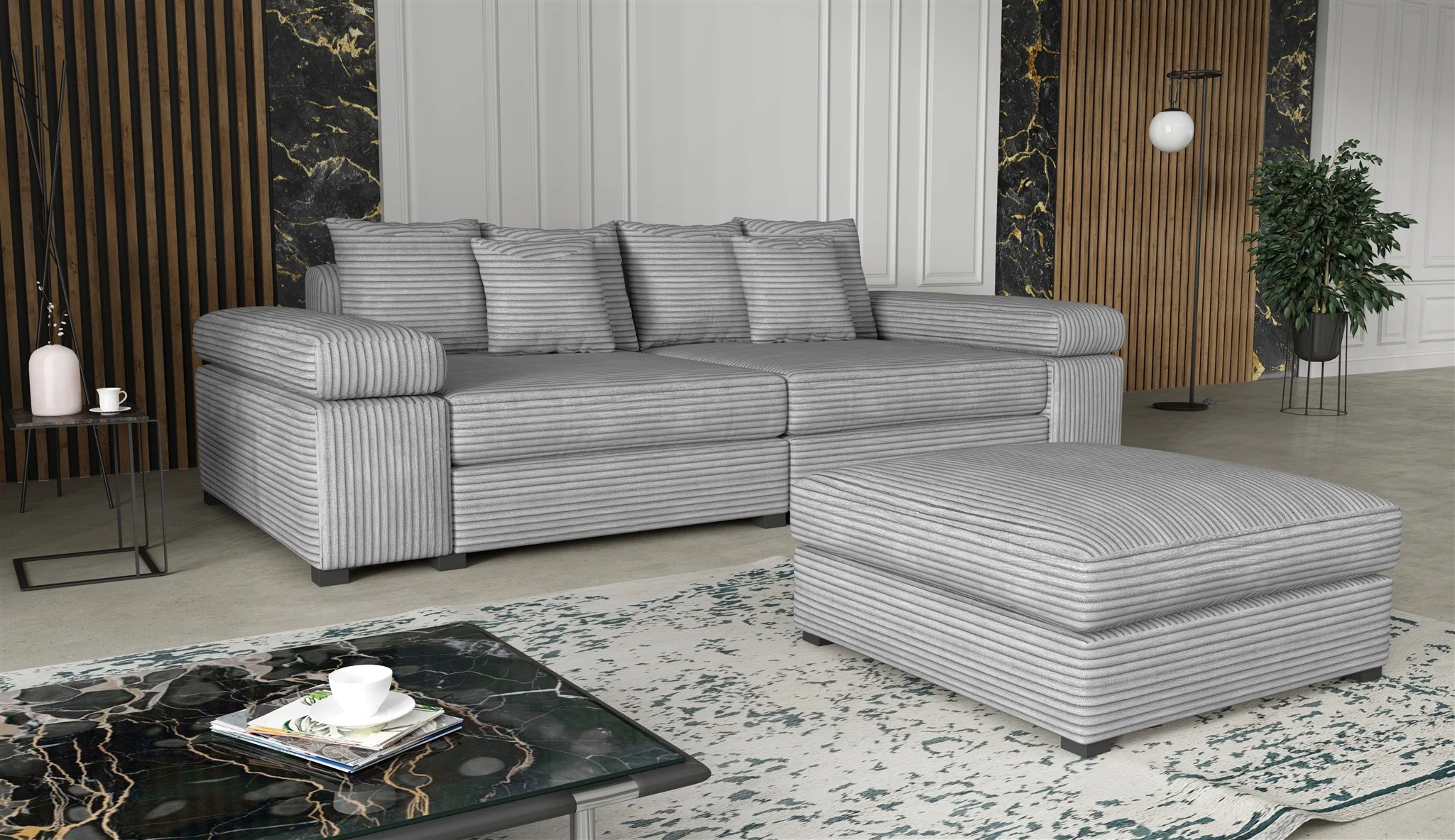 Big Sofa Megasofa Riesensofa AREZZO inkl. Hocker Stoff Tilia Hellgrau - Fun Moebel
