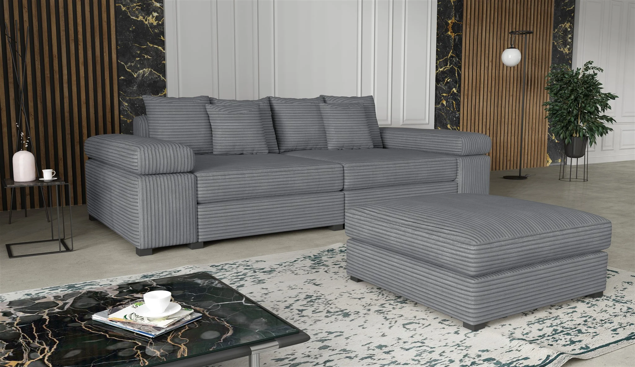 Big Sofa Megasofa Riesensofa AREZZO inkl. Hocker Stoff Tilia Dunkelgrau - Fun Moebel