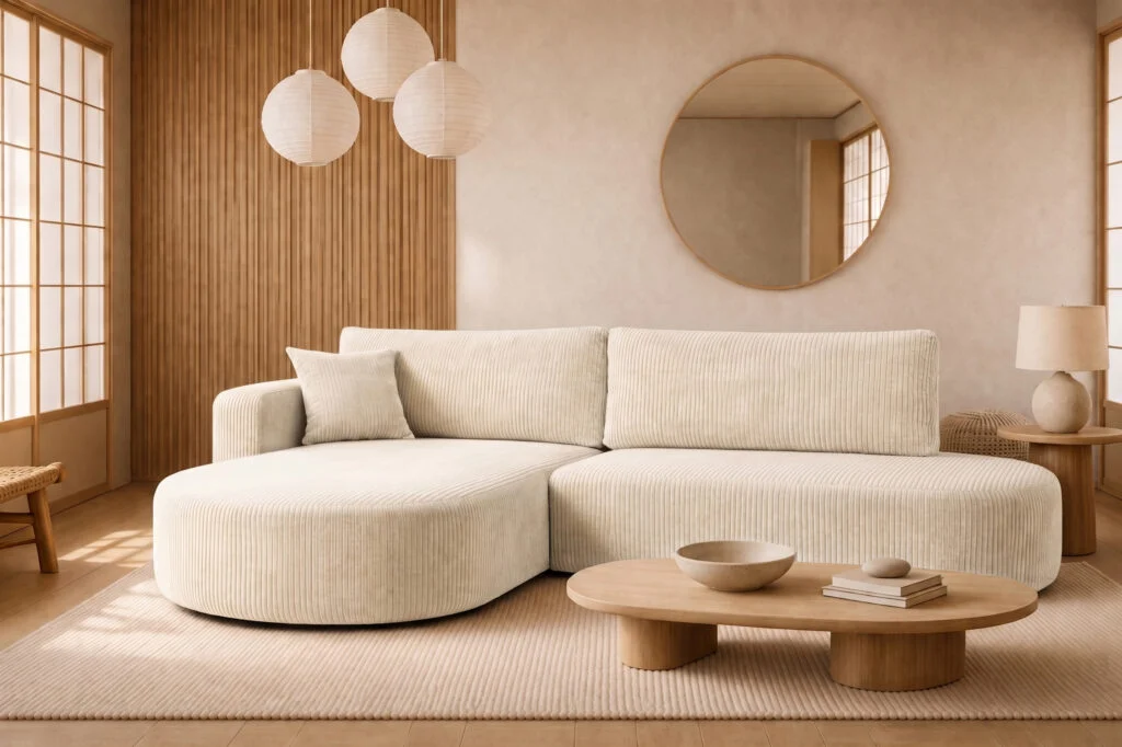 Ecksofa, Sofa mit Schlaffunktion und Bettkasten, Cordstoff POSO, ROUND ONE OPEN XL - Unkategorisiert