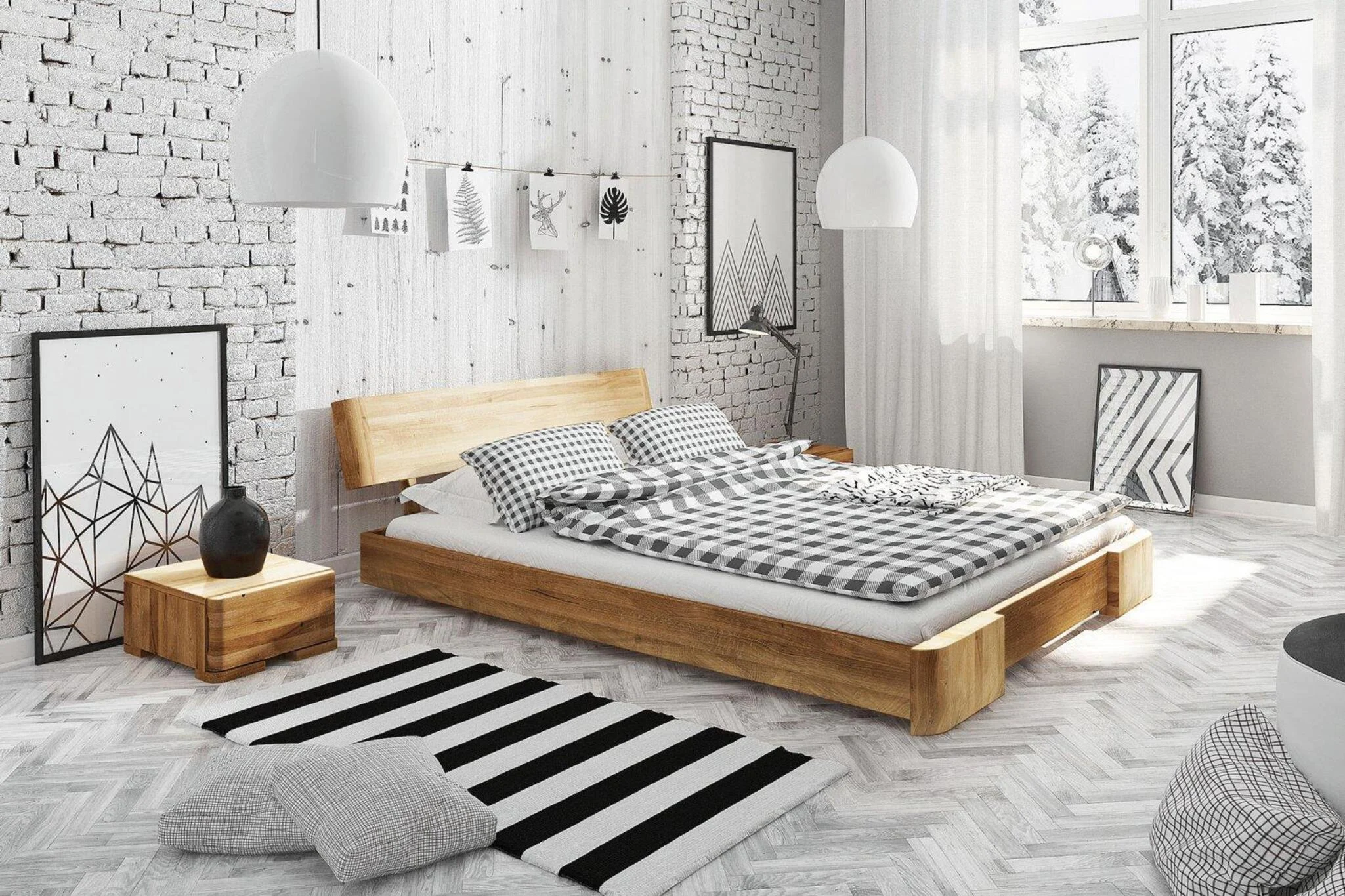 Massivholzbett Bett Schlafzimmerbett MESA Eiche massiv 80x200 cm - Fun Moebel