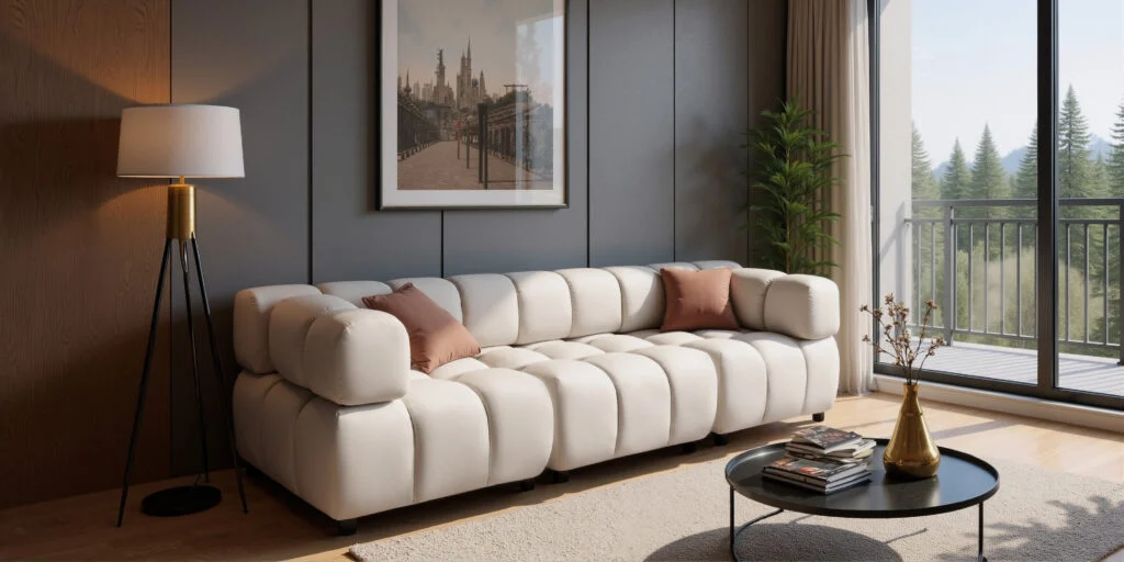 Sofa 4-Sitzer modern modular Premium aus Veloursstoff Bluvel, BOLLA