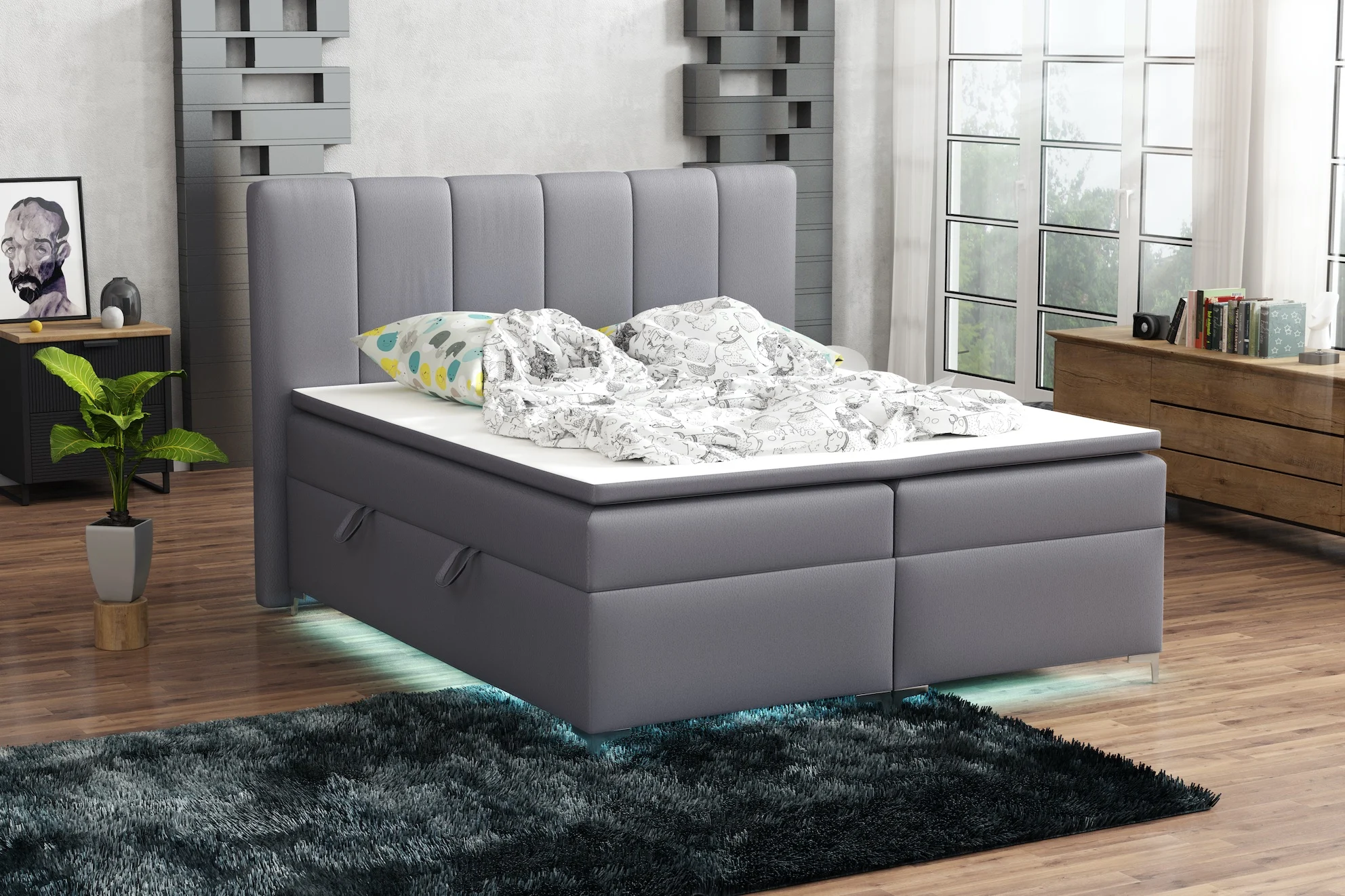 Boxspringbett Schlafzimmerbett ANGEL 200x200cm inkl.Bettkasten/ LED - Fun Moebel