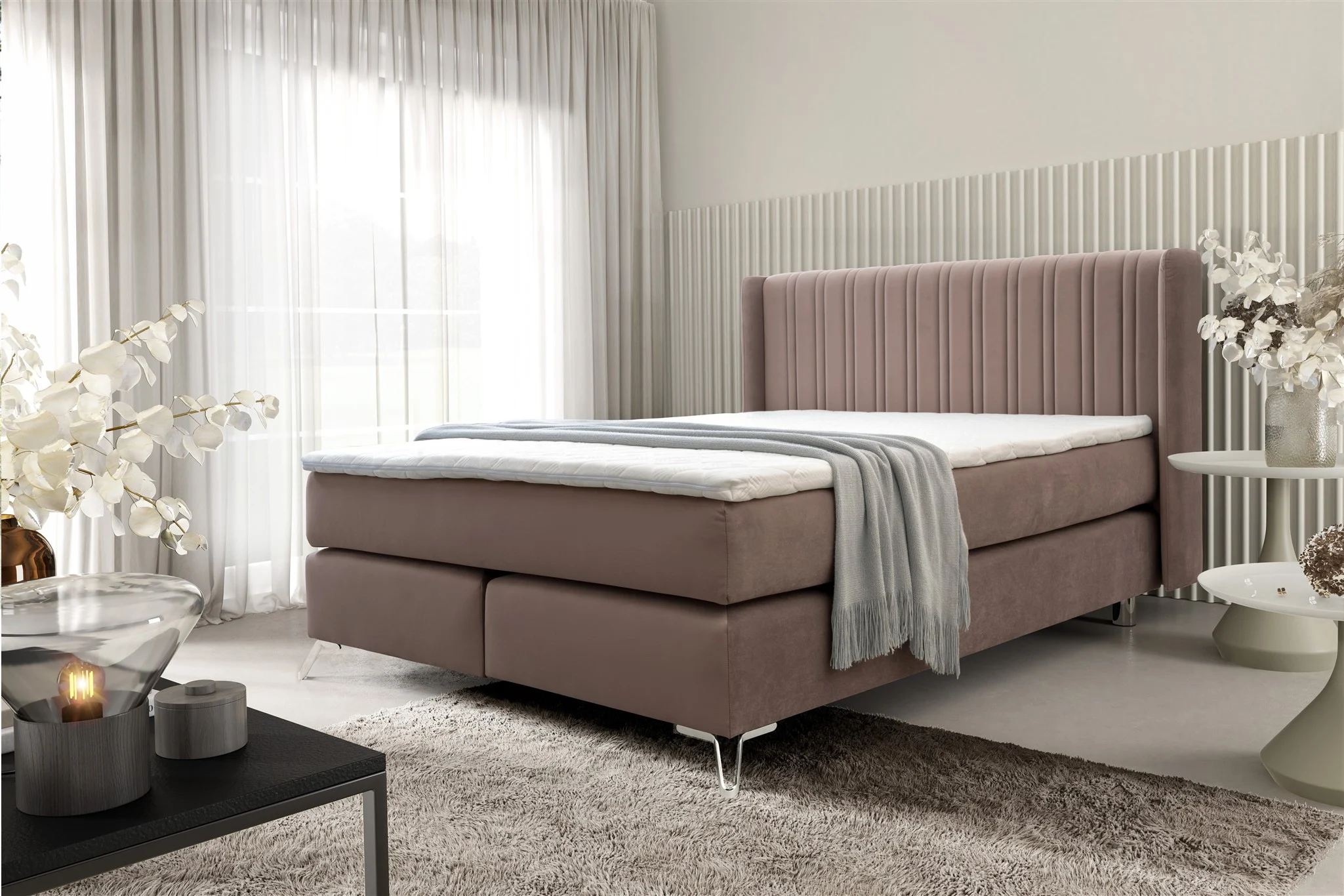 Boxspringbett Schlafzimmerbett AGNUS 120x200cm in Stoff Salvador Schokobraun - Fun Möbel