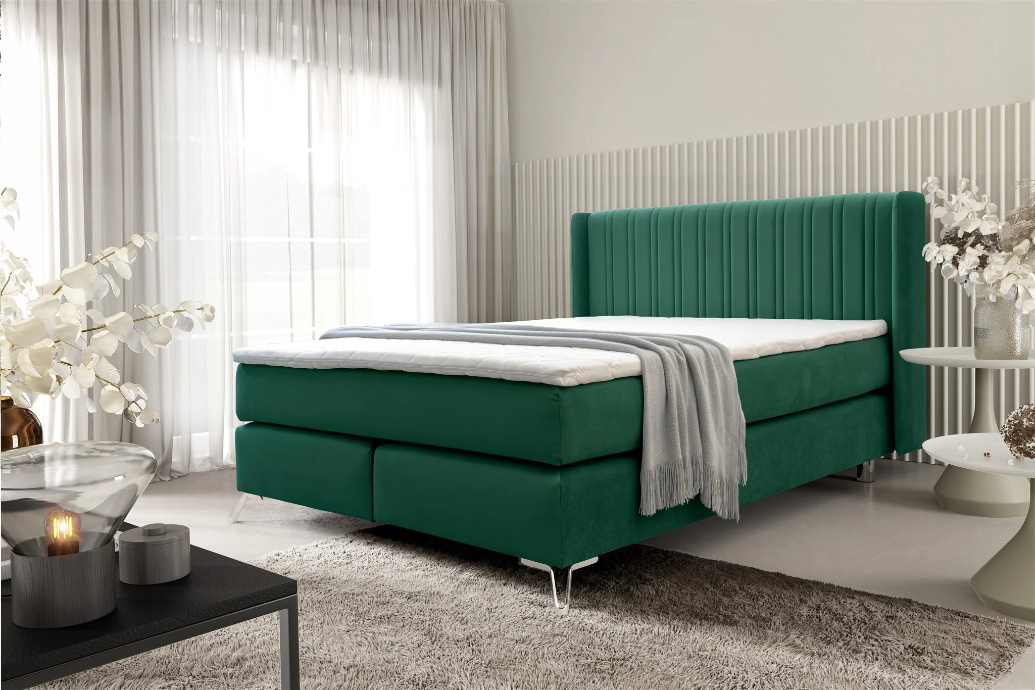 Boxspringbett Schlafzimmerbett AGNUS 120x200cm in Stoff Salvador Flaschengrün - Fun Möbel
