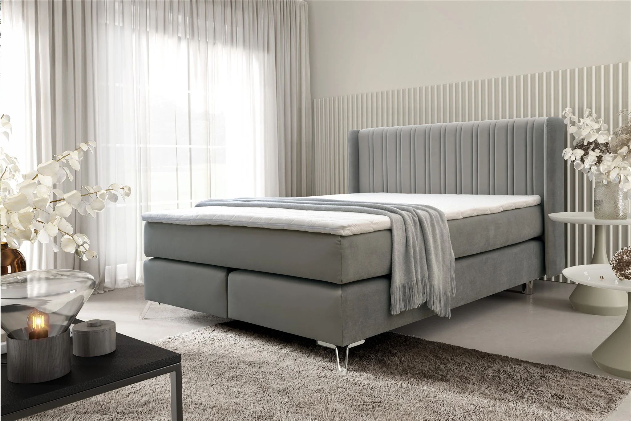 Boxspringbett Schlafzimmerbett AGNUS 120x200cm in Stoff Salvador Dunkelgrau - Fun Möbel