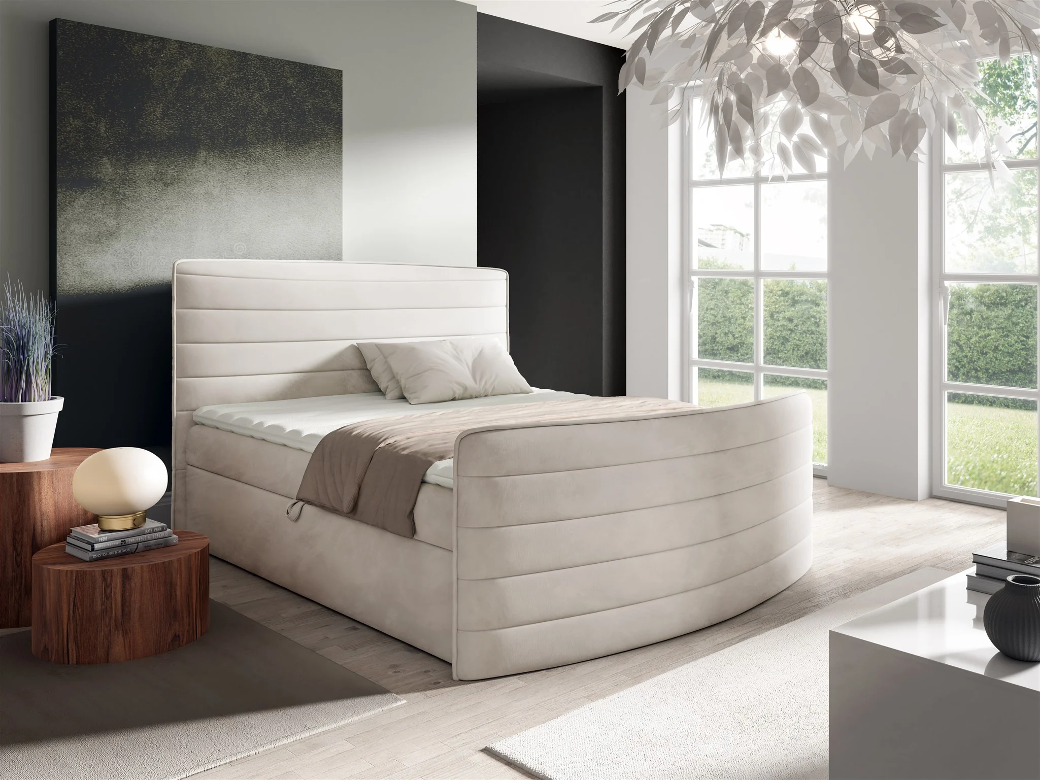Boxspringbett Schlafzimmerbett AMBRA 180x200cm Stoff Elisa Velvet Creme - Fun Möbel