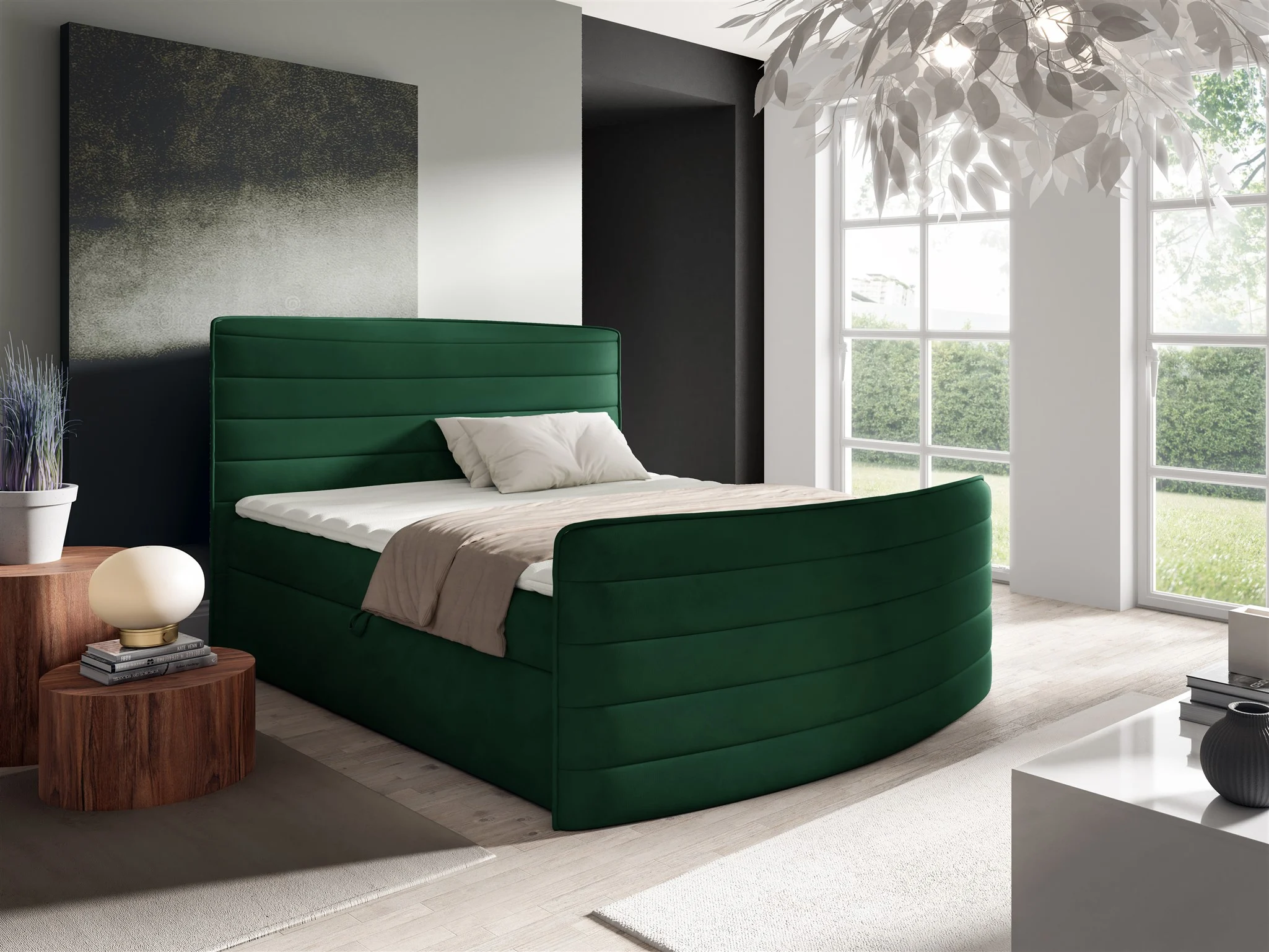 Boxspringbett Schlafzimmerbett AMBRA 140x200cm Stoff Elisa Velvet Grün - Fun Möbel