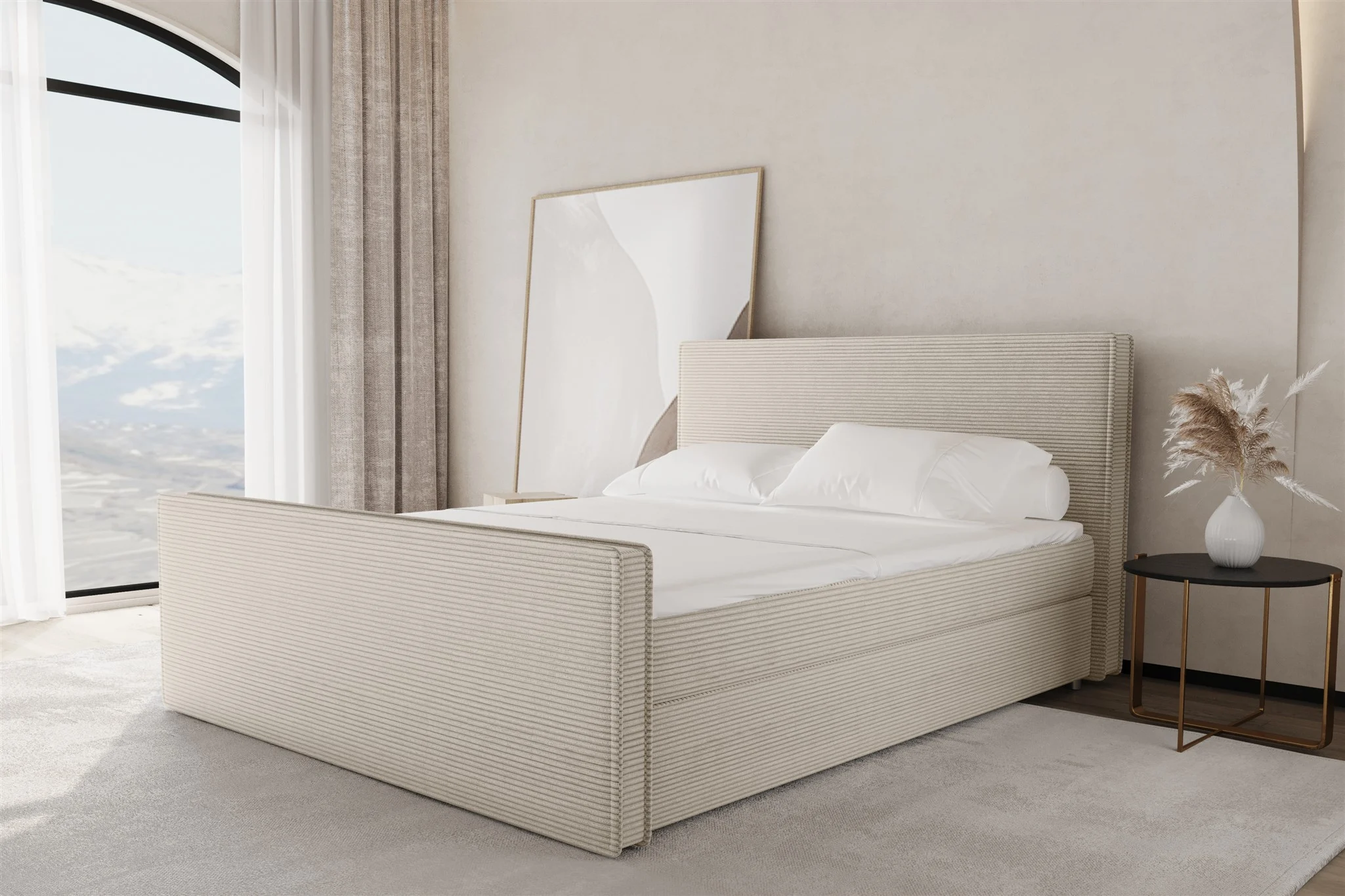 Boxspringbett Schlafzimmerbett CELES 140x220cm Stoff Poso Creme - Fun Möbel