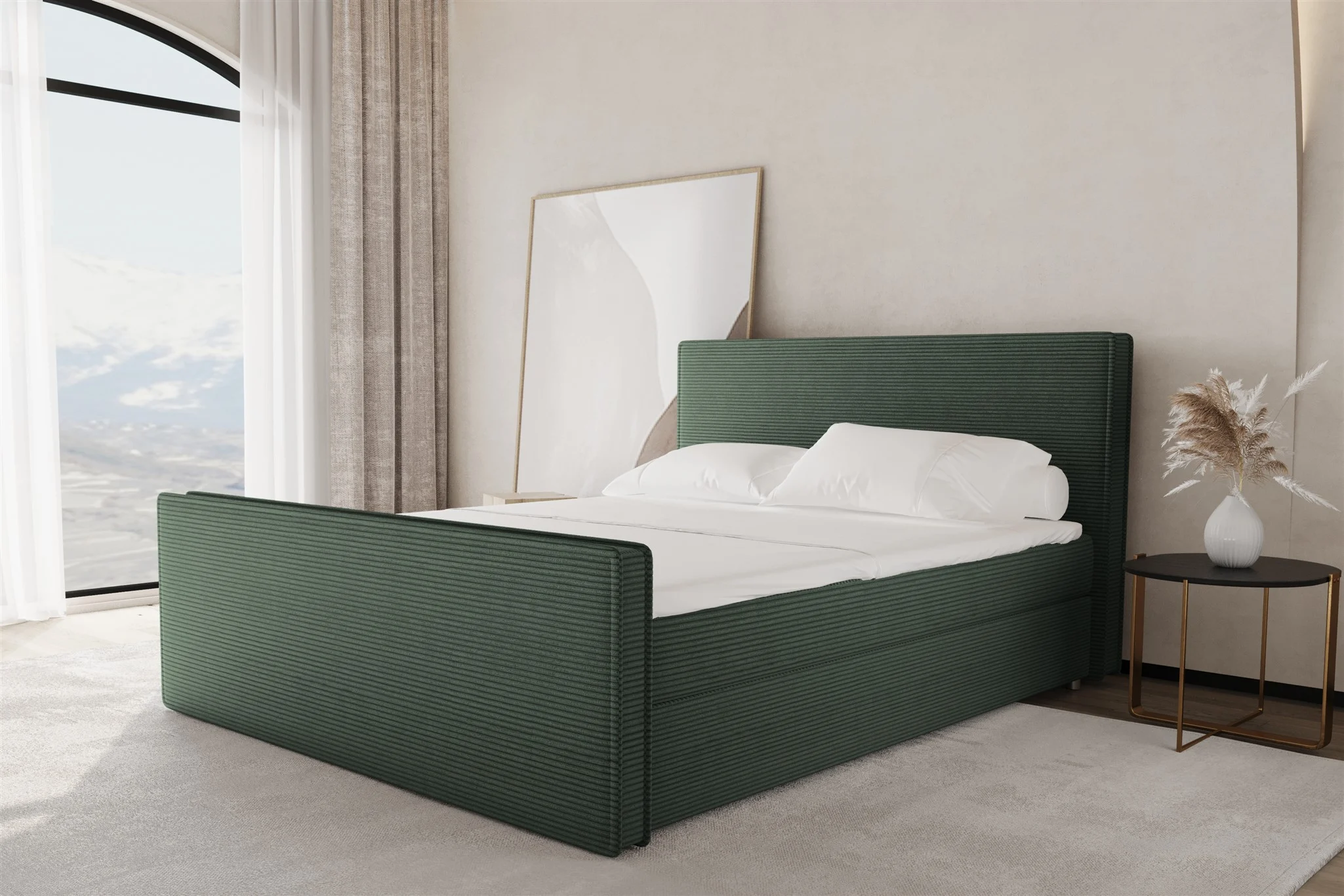 Boxspringbett Schlafzimmerbett CELES 160x200cm Stoff Poso Grün - Fun Möbel