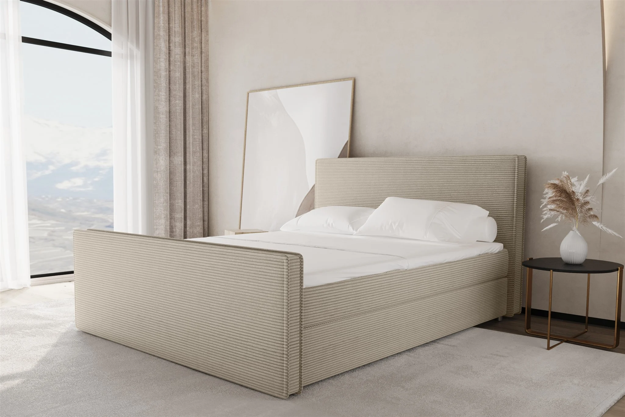 Boxspringbett Schlafzimmerbett CELES 120x220cm Stoff Poso Beige - Fun Möbel