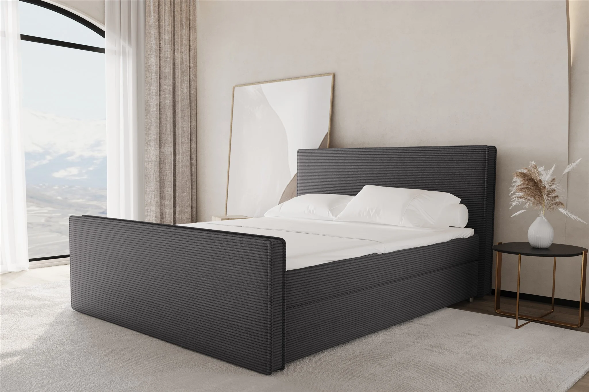 Boxspringbett Schlafzimmerbett CELES 140x220cm Stoff Poso Anthrazit - Fun Möbel