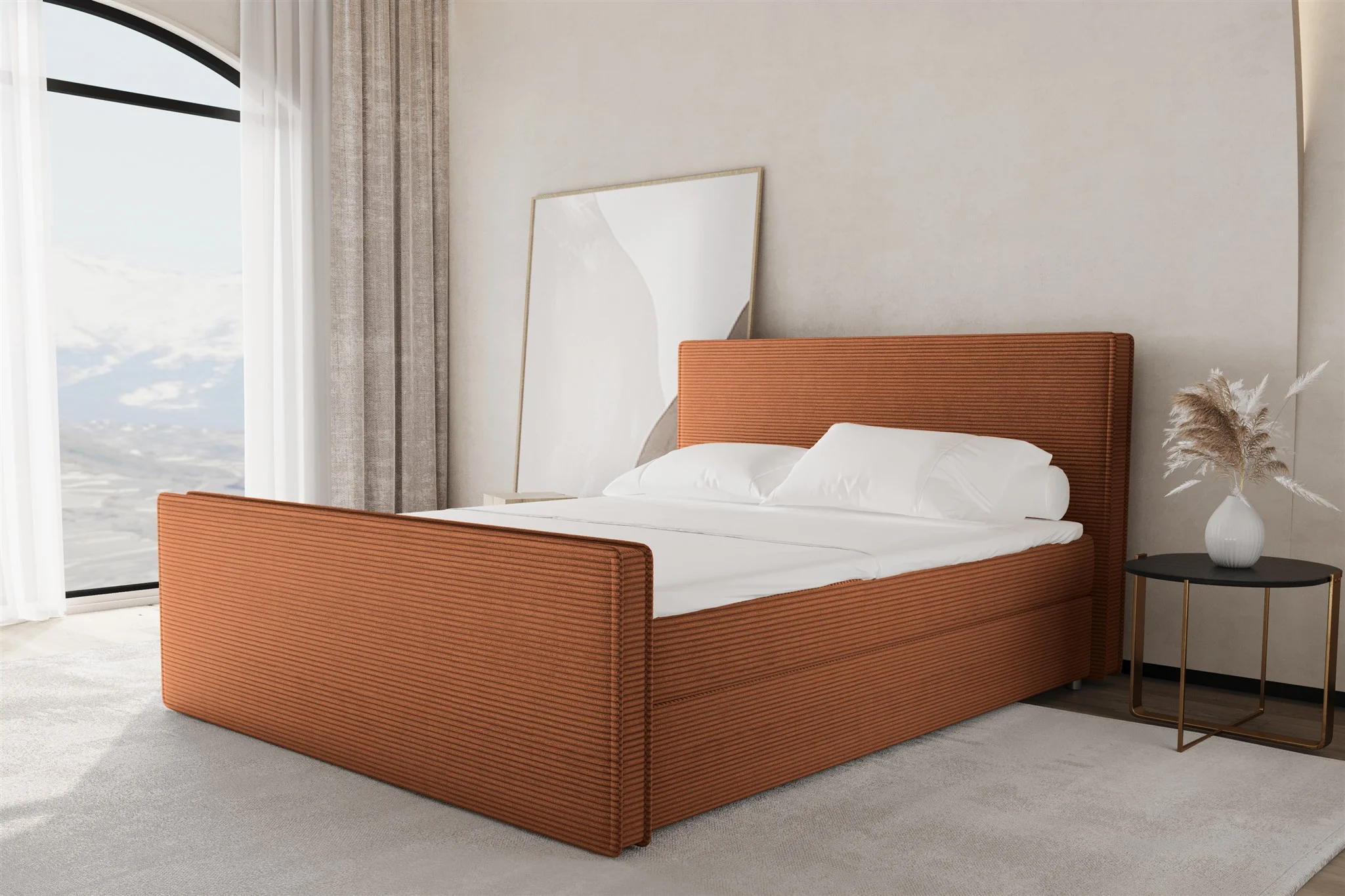Boxspringbett Schlafzimmerbett CELES 140x220cm Stoff Poso Ziegelrot - Fun Möbel