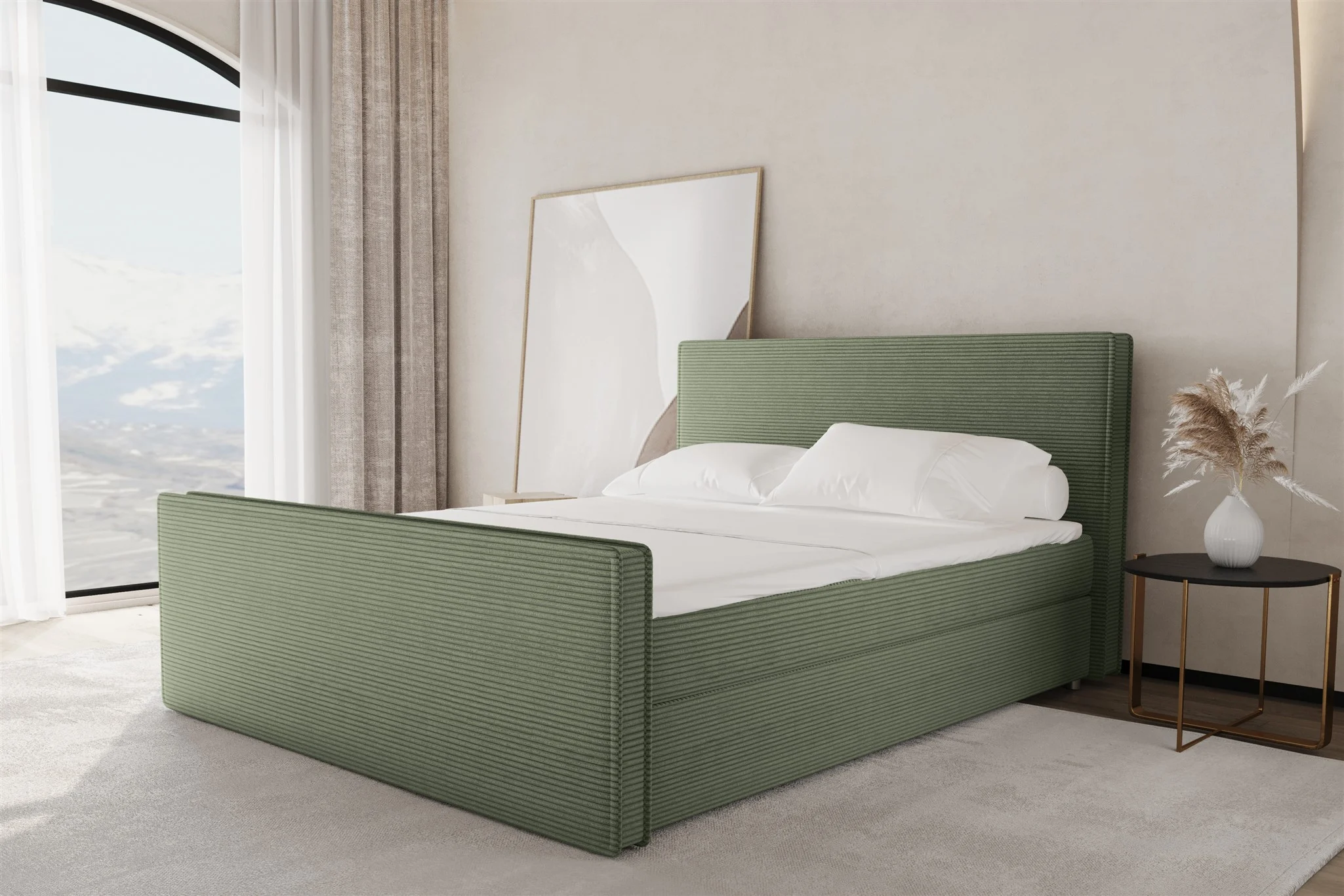 Boxspringbett Schlafzimmerbett CELES 120x220cm Stoff Poso Hellgrün - Fun Möbel