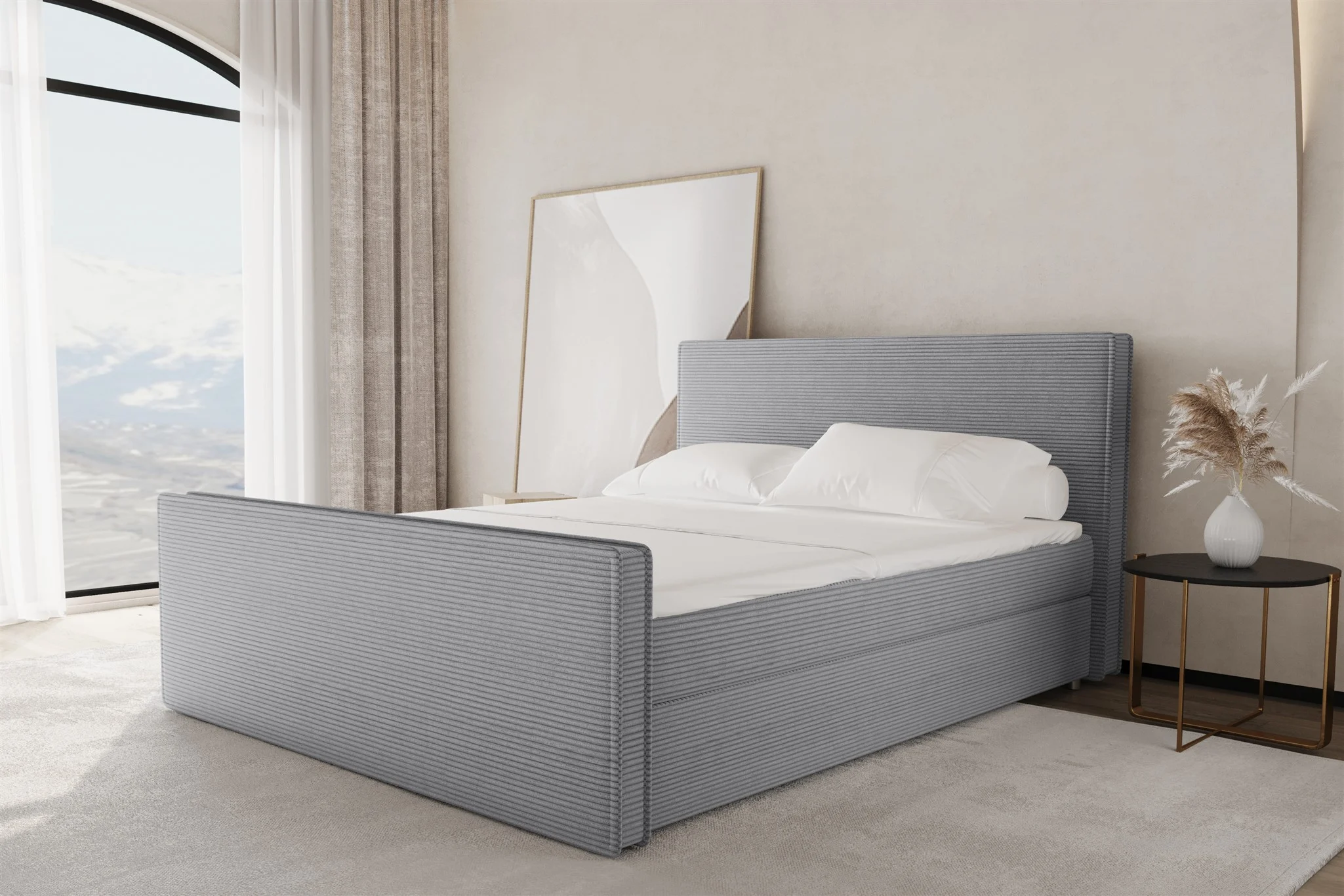 Boxspringbett Schlafzimmerbett CELES 120x220cm Stoff Poso Grau - Fun Möbel