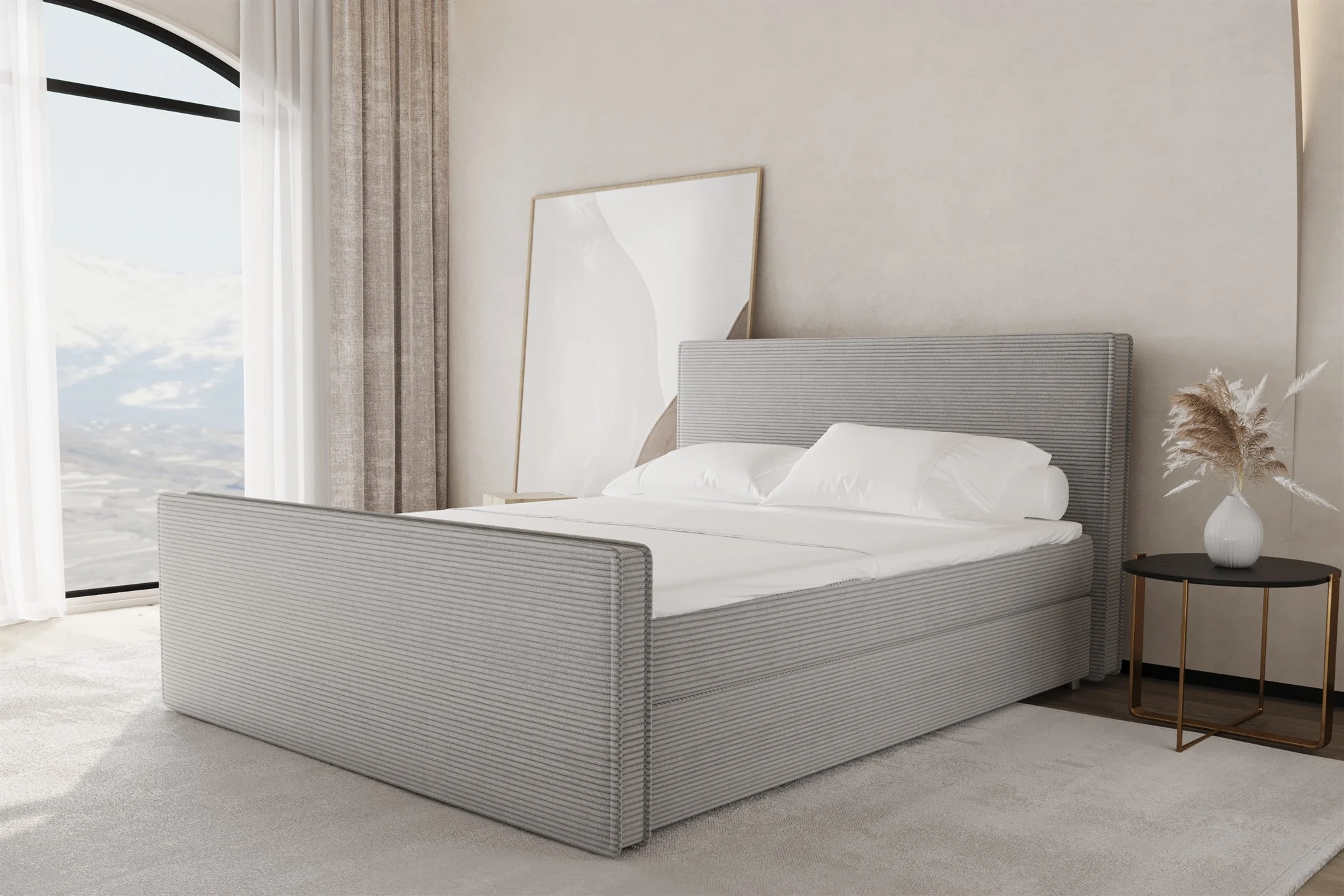 Boxspringbett Schlafzimmerbett CELES 120x200cm Stoff Poso Hellgrau - Fun Möbel