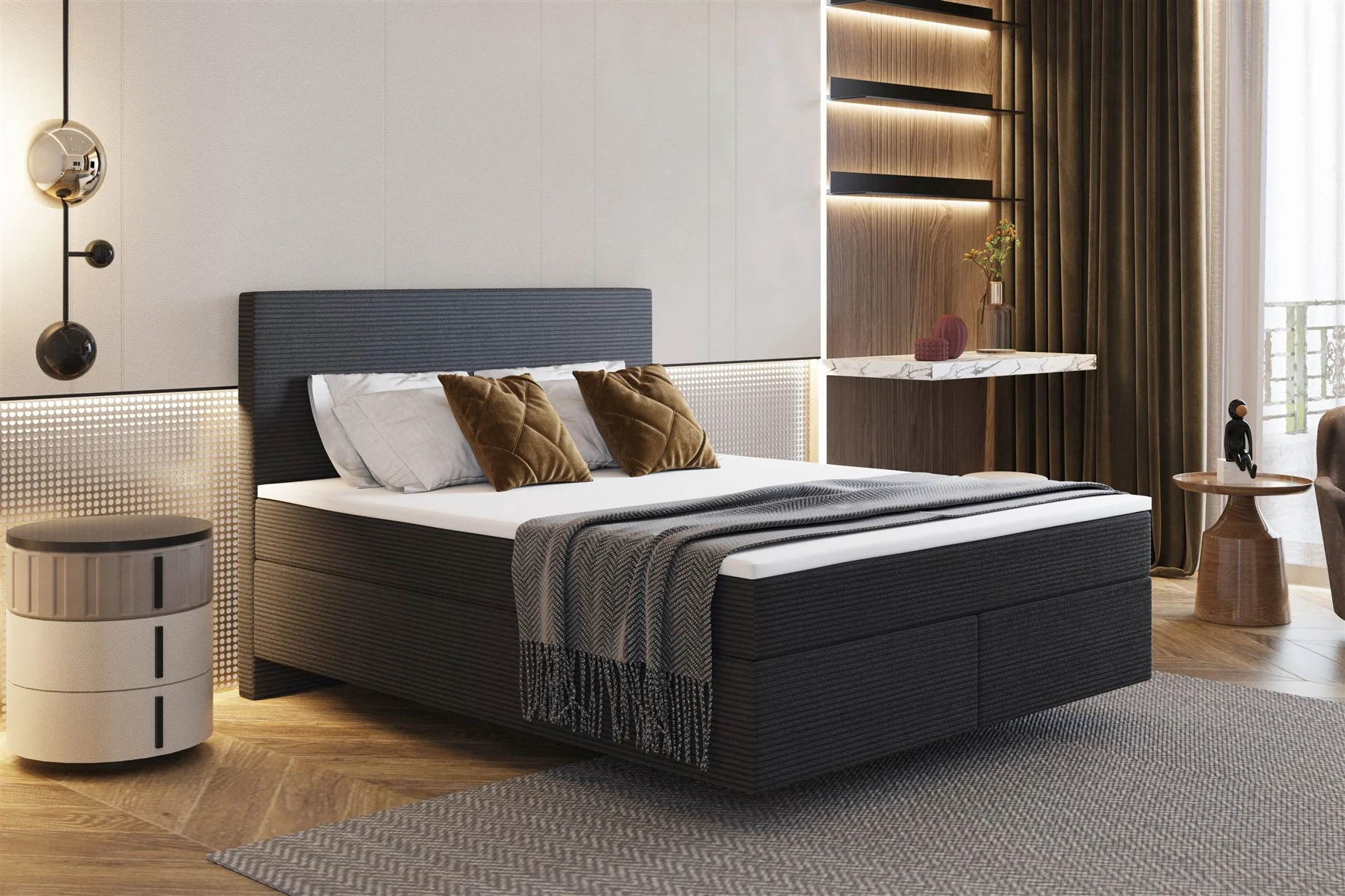 Boxspringbett Schlafzimmerbett DEVIL Premium 120x200cm in Stoff Scala Anthrazit - Fun Moebel