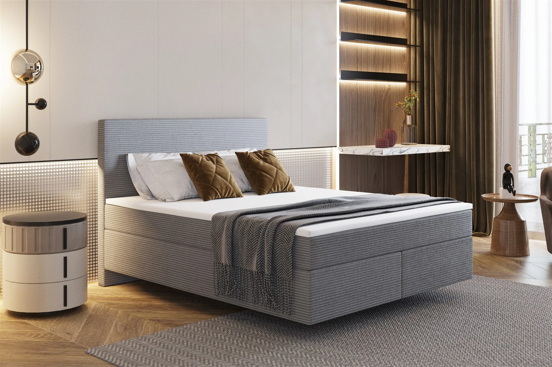 Boxspringbett Schlafzimmerbett DEVIL Premium 120x200cm in Stoff Scala Grau - Fun Moebel