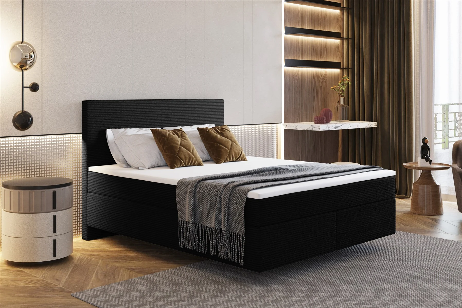 Boxspringbett Schlafzimmerbett DEVIL Premium 120x200cm in Stoff Scala Schwarz - Fun Moebel