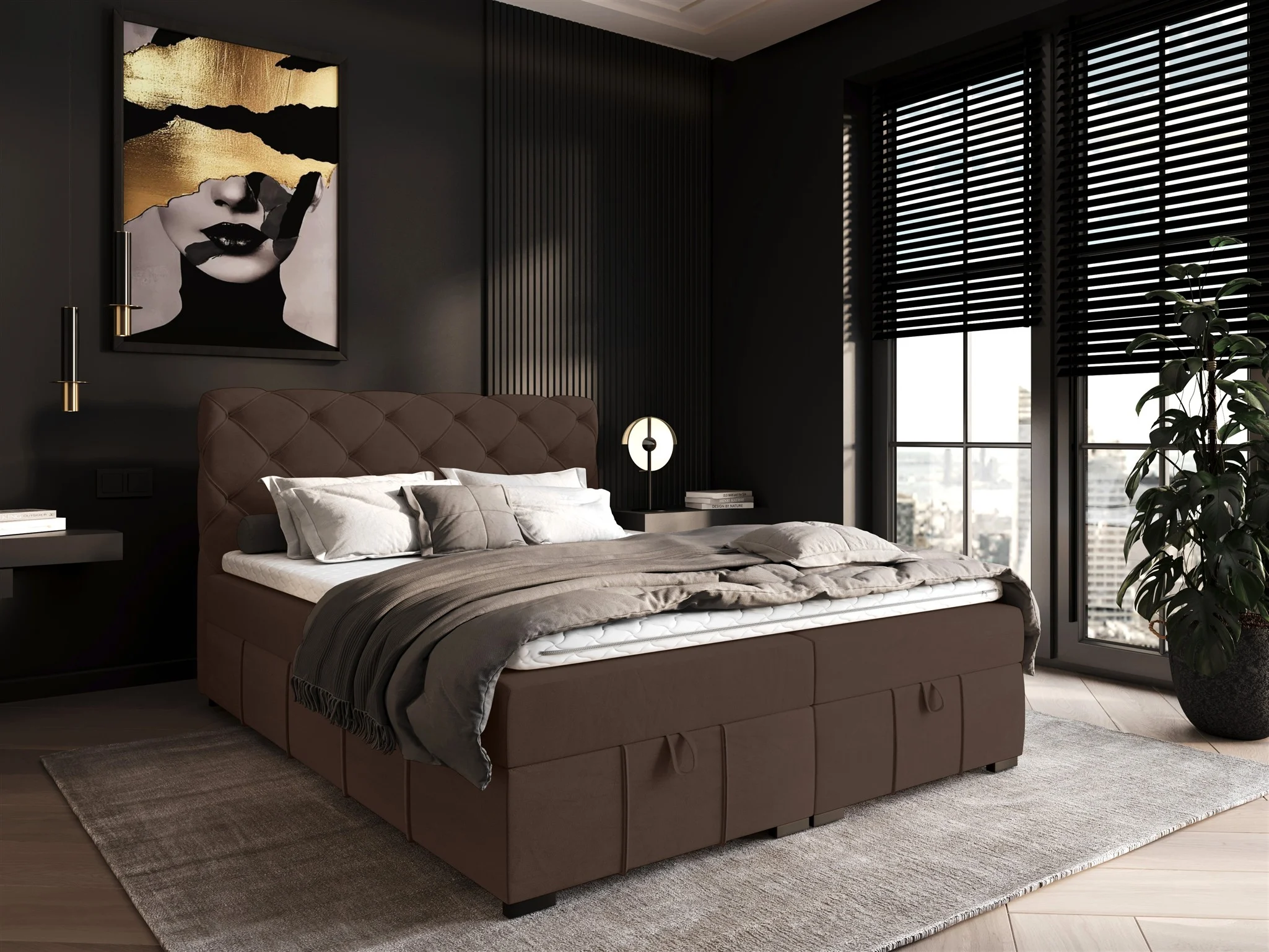 Boxspringbett Schlafzimmerbett GISEL 160x200cm Stoff Salvador Schokobraun - Fun Möbel