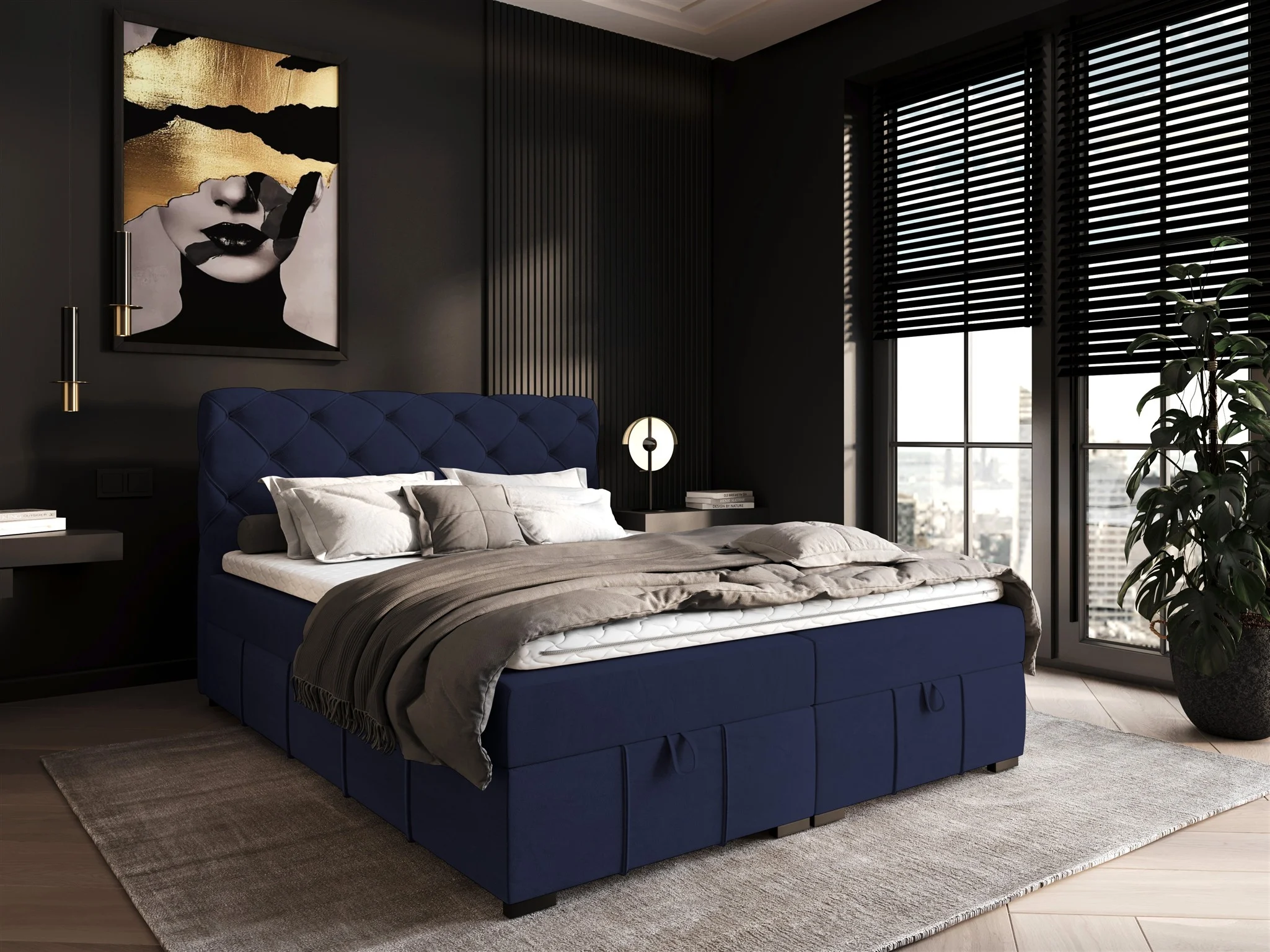 Boxspringbett Schlafzimmerbett GISEL 120x200cm Stoff Salvador Blau - Fun Möbel