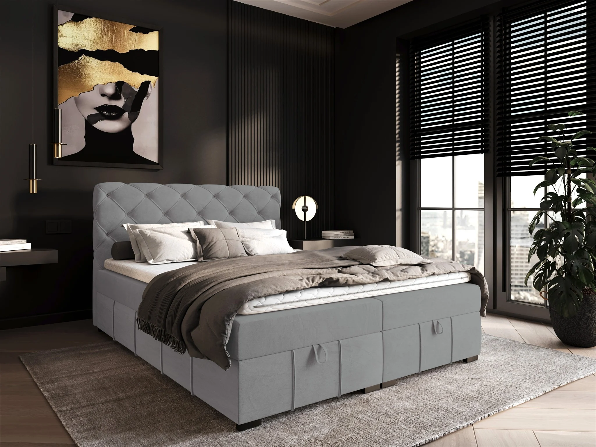 Boxspringbett Schlafzimmerbett GISEL 120x200cm Stoff Salvador Hellgrau - Fun Möbel
