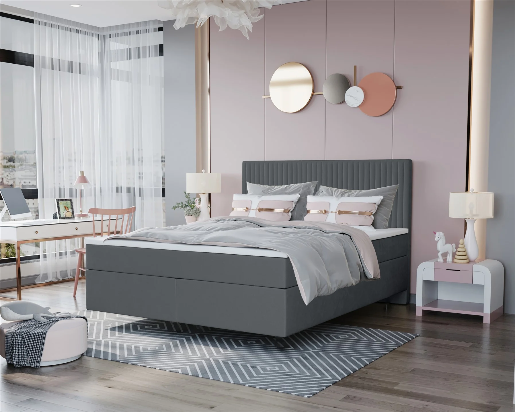 Boxspringbett Schlafzimmerbett ROCIO Nr.2 Delux 120x200cm in Stoff Anthrazit - Fun Moebel
