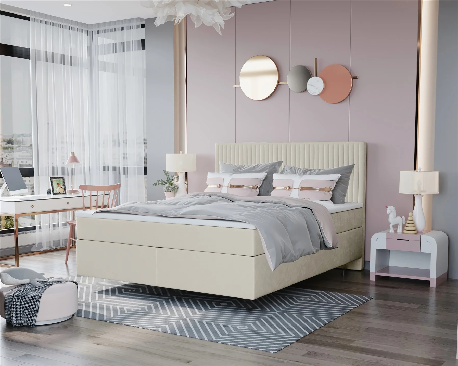 Boxspringbett Schlafzimmerbett ROCIO Nr.2 Delux 120x200cm in Stoff Beige - Fun Moebel