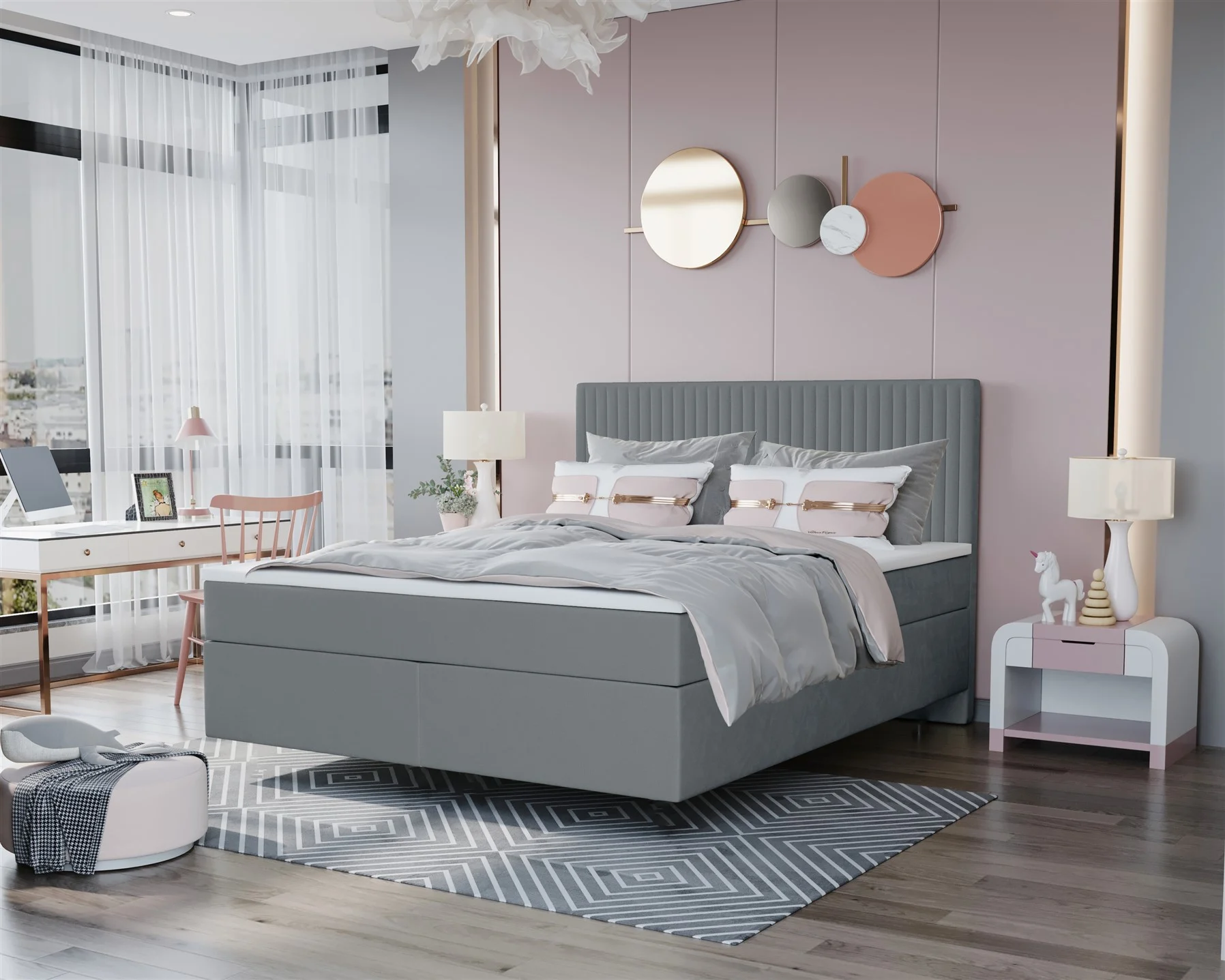 Boxspringbett Schlafzimmerbett ROCIO Nr.2 Delux 120x200cm in Stoff Grau - Fun Moebel