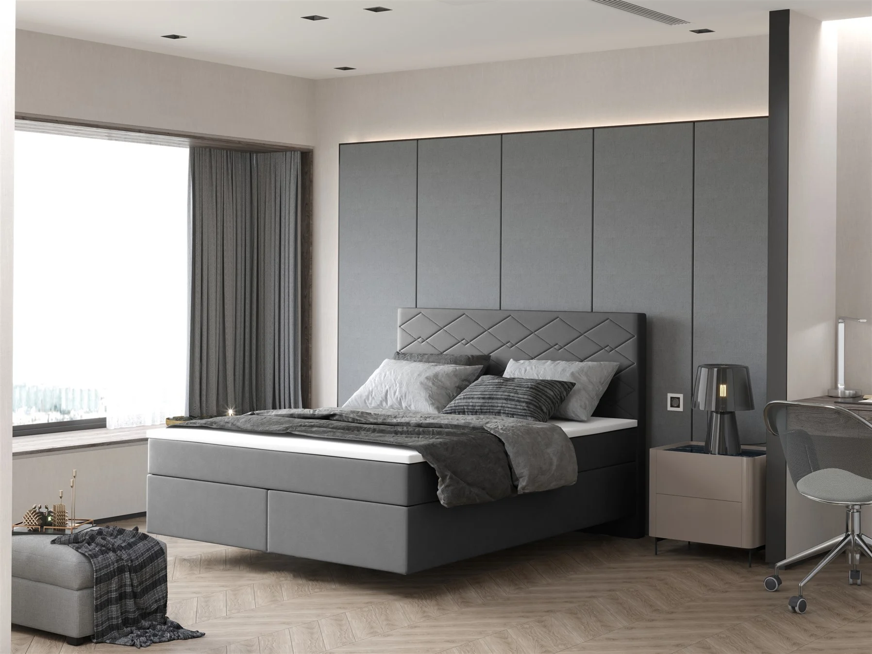Boxspringbett Schlafzimmerbett ROCIO Nr.3 Delux 120x200cm in Stoff Anthrazit - Fun Moebel