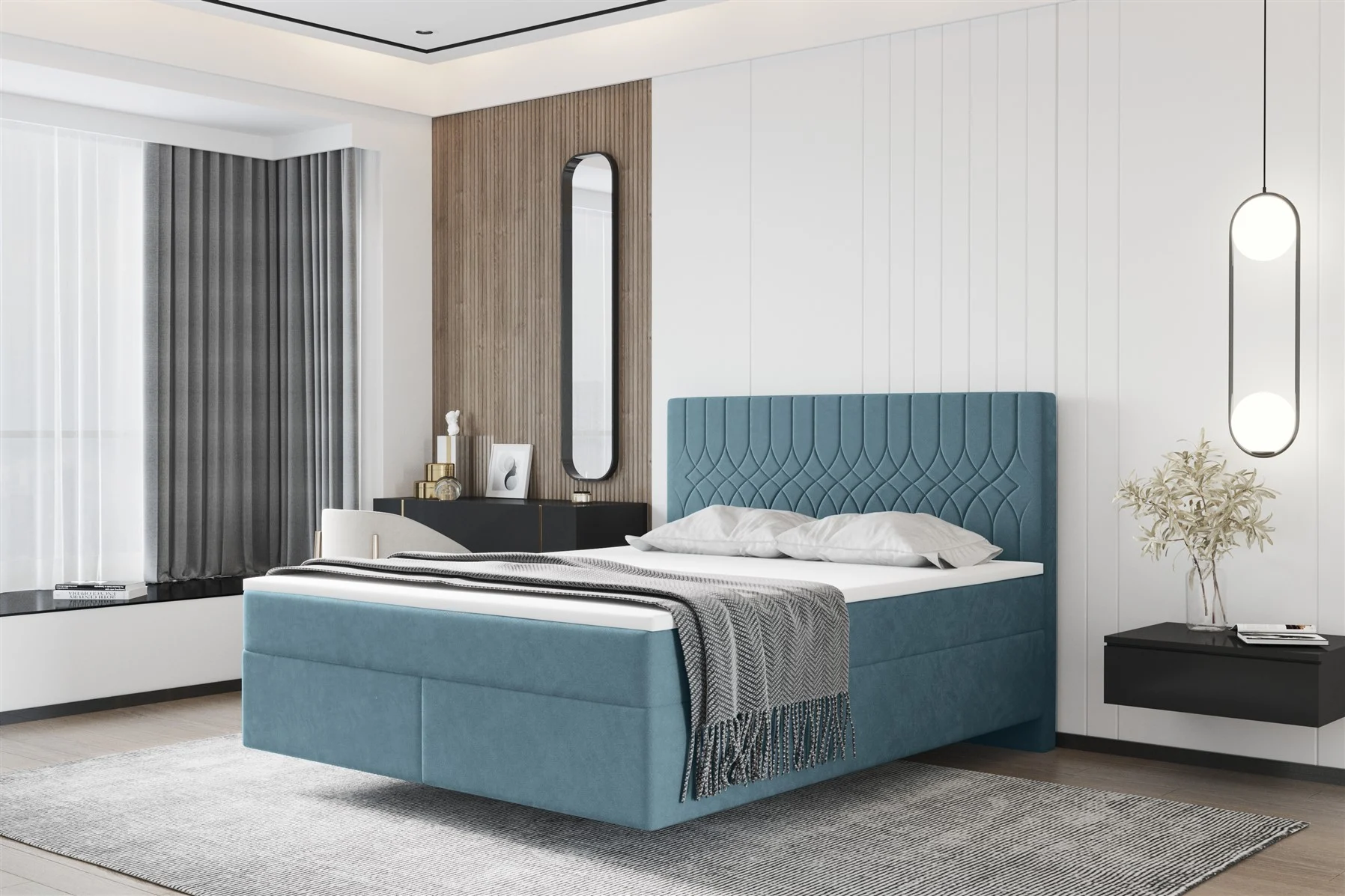 Boxspringbett Schlafzimmerbett ROCIO Nr.4 Delux 140x200cm in Stoff Mintgrün - Fun Moebel