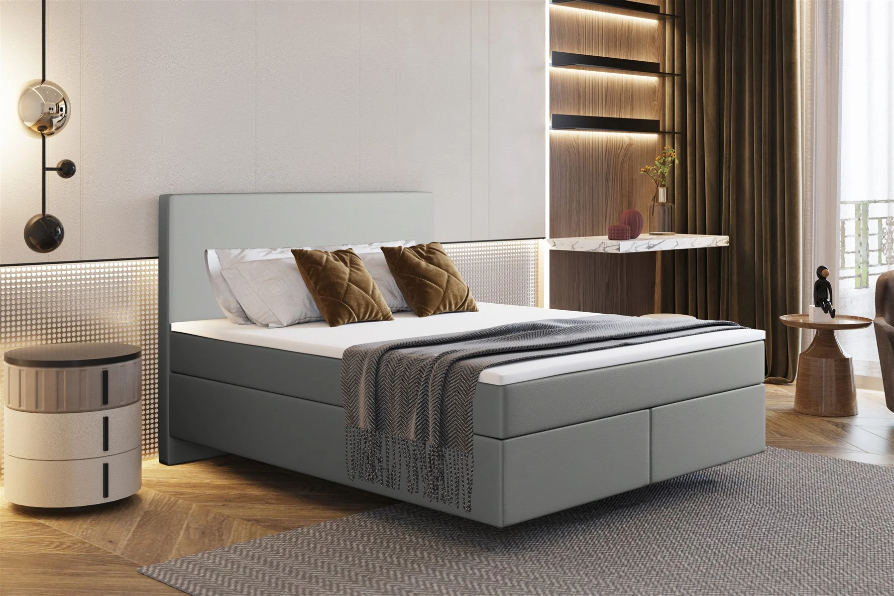 Boxspringbett Schlafzimmerbett ROCIO Nr.5 Delux 140x200cm in Kunstleder Grau - Fun Moebel