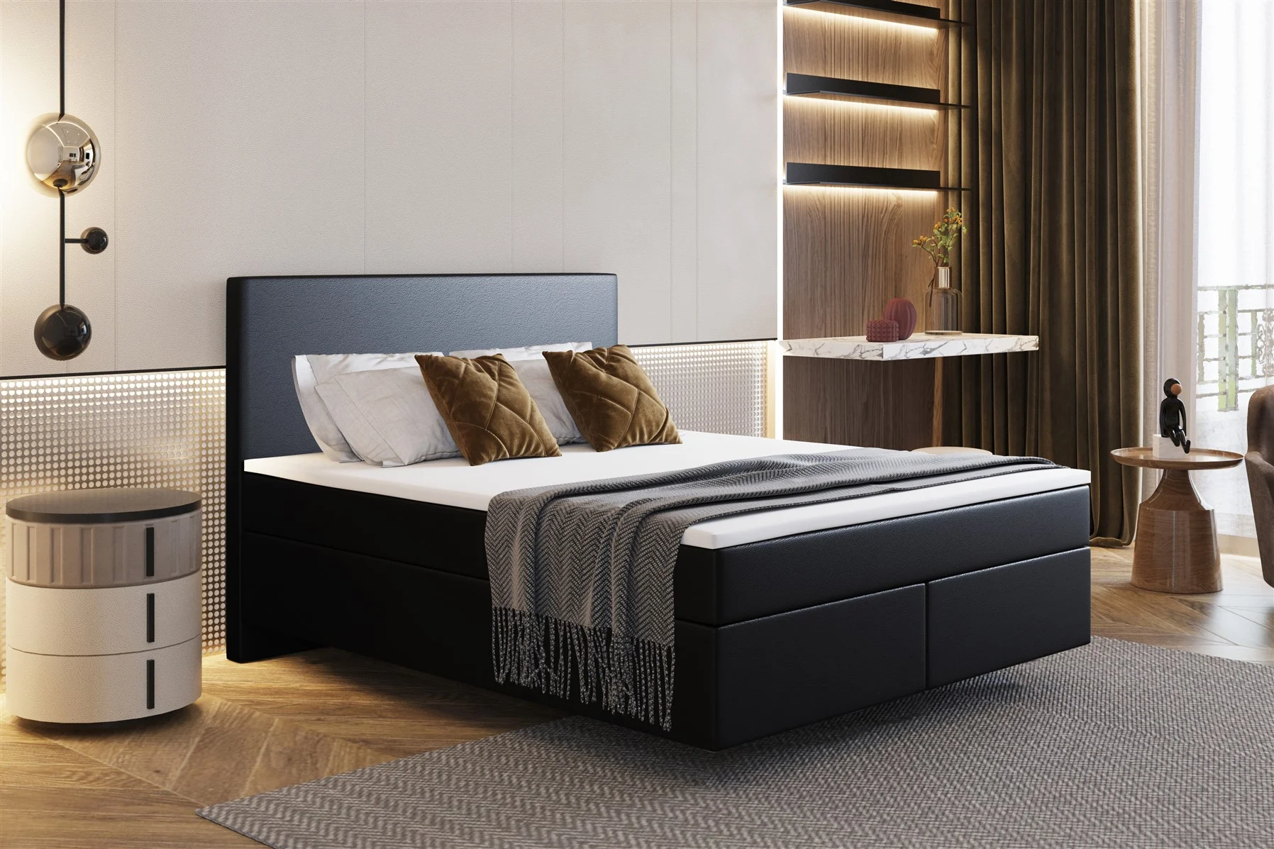 Boxspringbett Schlafzimmerbett ROCIO Nr.5 Delux 120x200cm in Kunstleder Schwarz - Fun Moebel