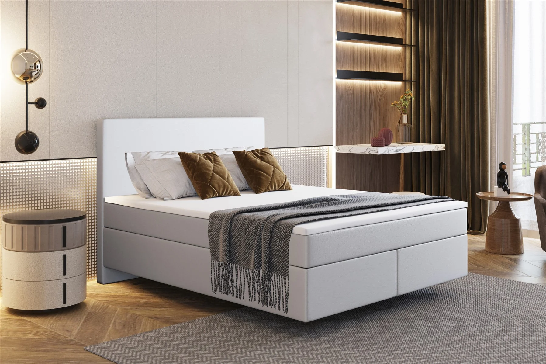 Boxspringbett Schlafzimmerbett ROCIO Nr.5 Delux 120x200cm in Kunstleder Weiss - Fun Moebel