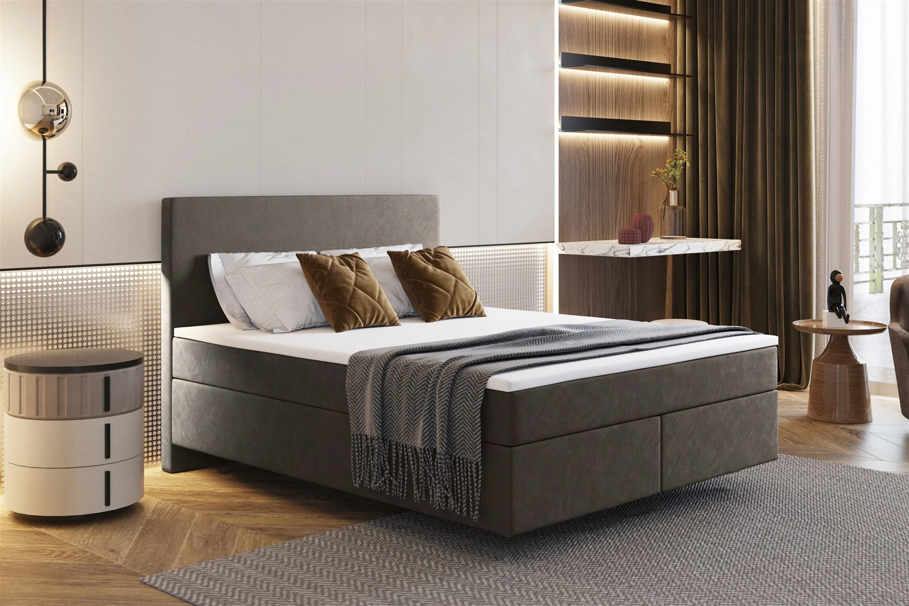 Boxspringbett Schlafzimmerbett ROCIO Nr.5 Delux 120x200cm in Stoff Braun - Fun Moebel