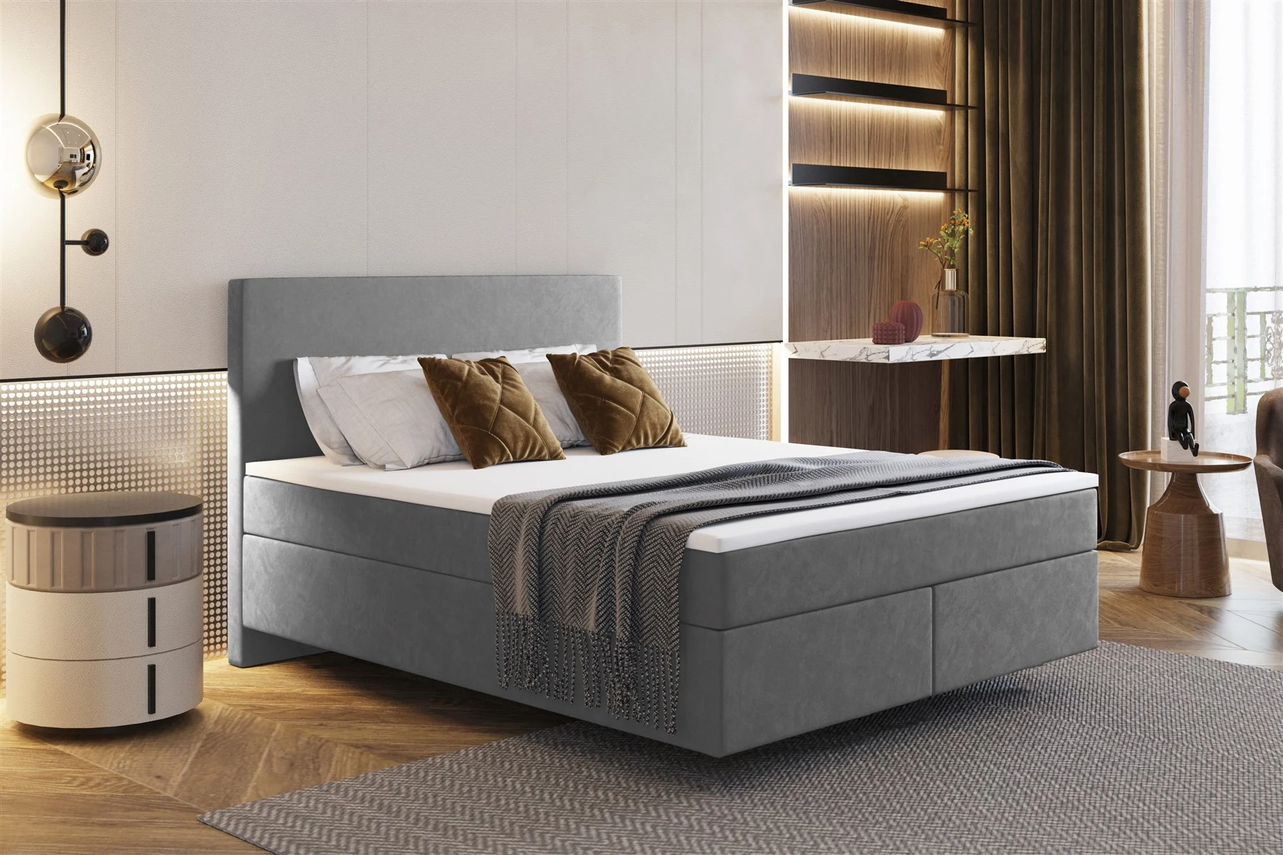 Boxspringbett Schlafzimmerbett ROCIO Nr.5 Delux 120x200cm in Stoff Dunkelgrau - Fun Moebel