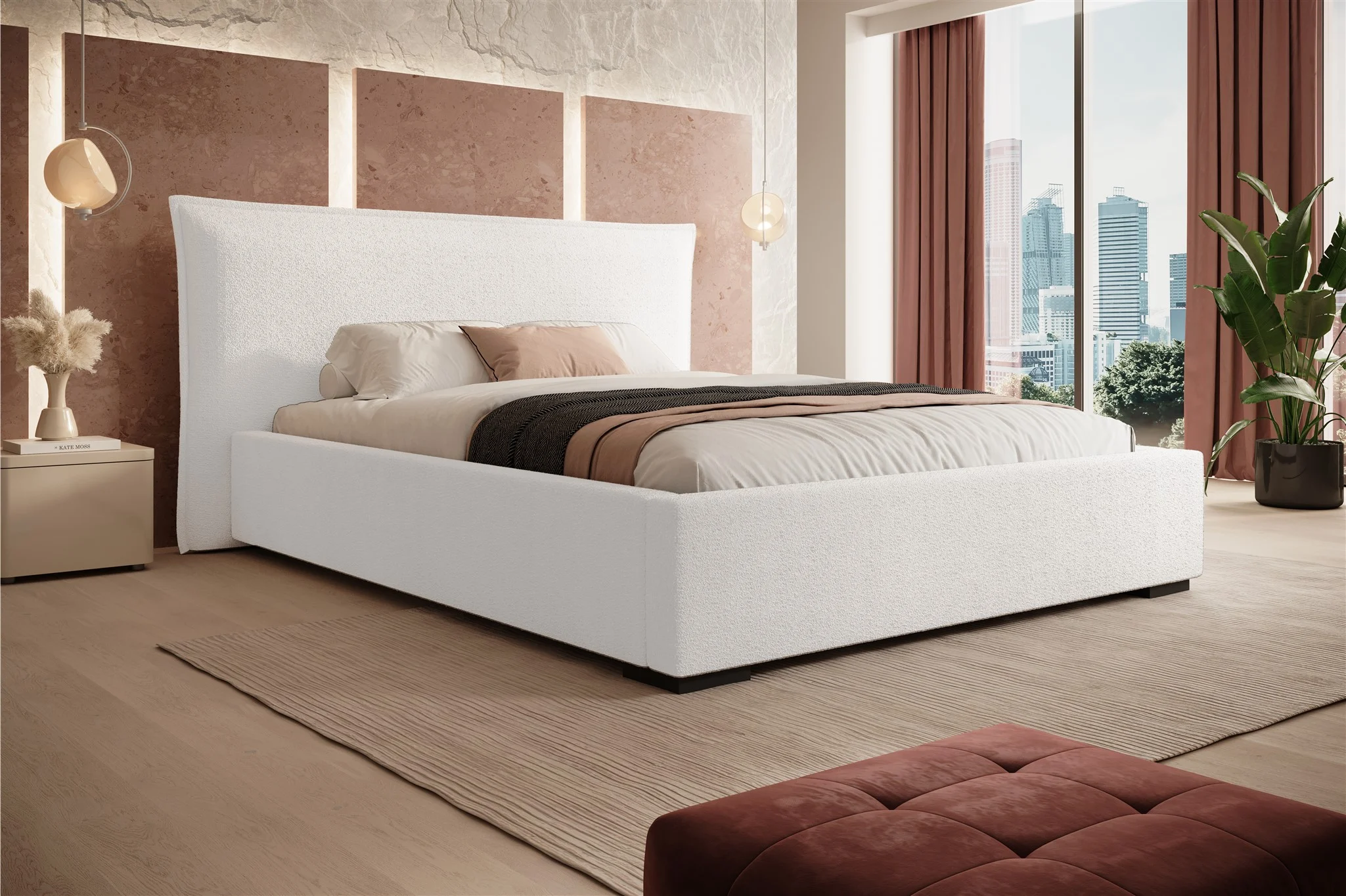 Polsterbett Bett AMADA 160x200cm in Stoff Ascot Weiß / Speed - Fun Möbel
