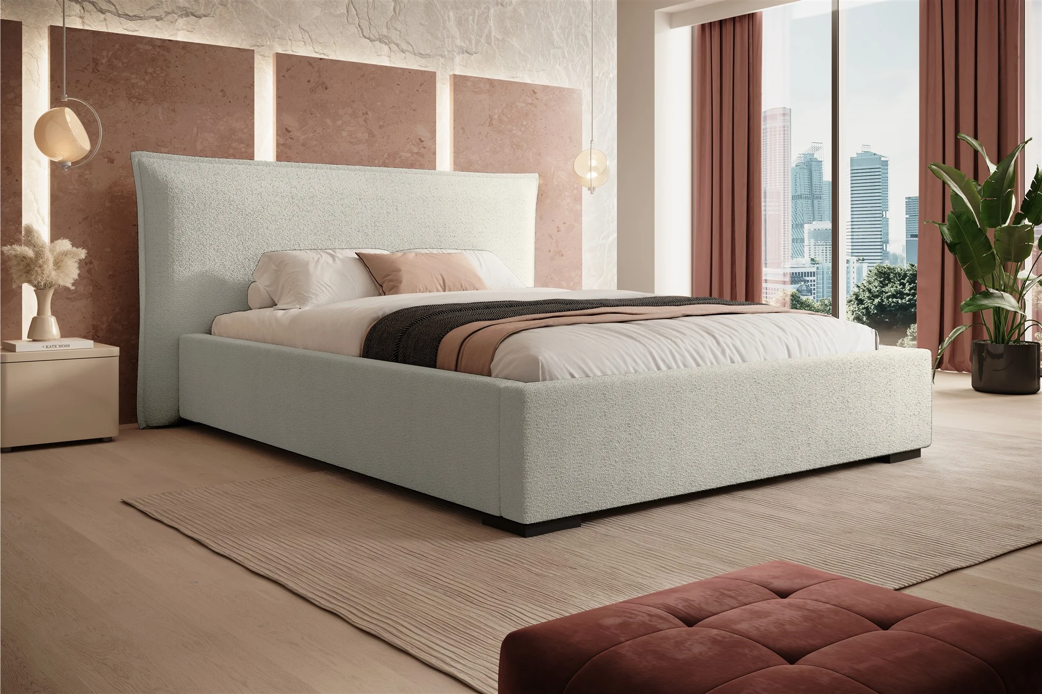 Polsterbett Bett AMADA 160x200cm in Stoff Ascot Beige / Speed - Fun Möbel