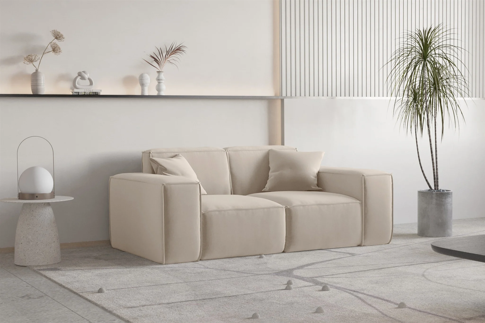 Sofa Designersofa CELES PREMIUM 2-Sitzer in Stoff Opera Velvet Sand