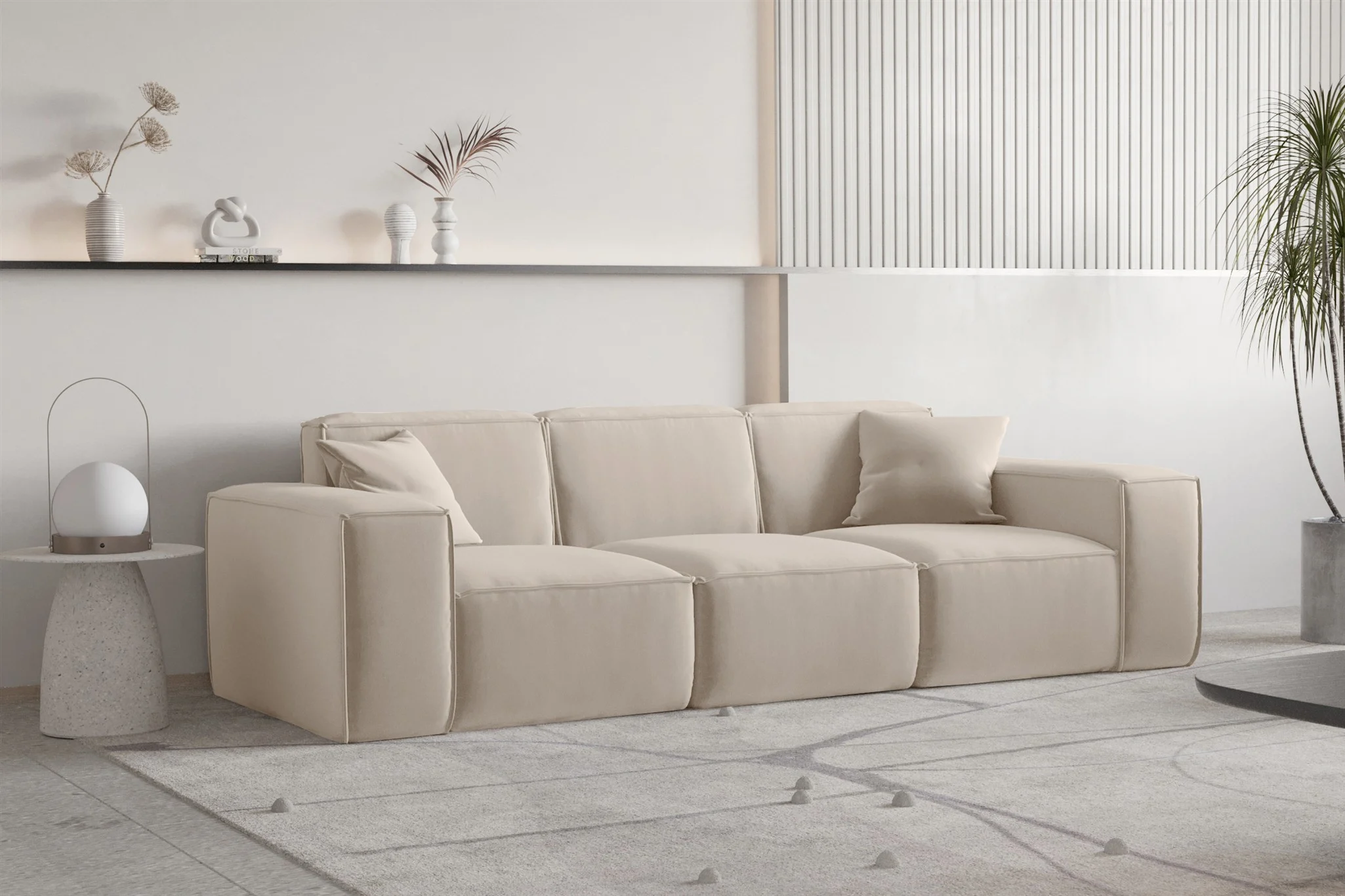 Sofa Designersofa CELES PREMIUM 3-Sitzer in Stoff Opera Velvet Sand