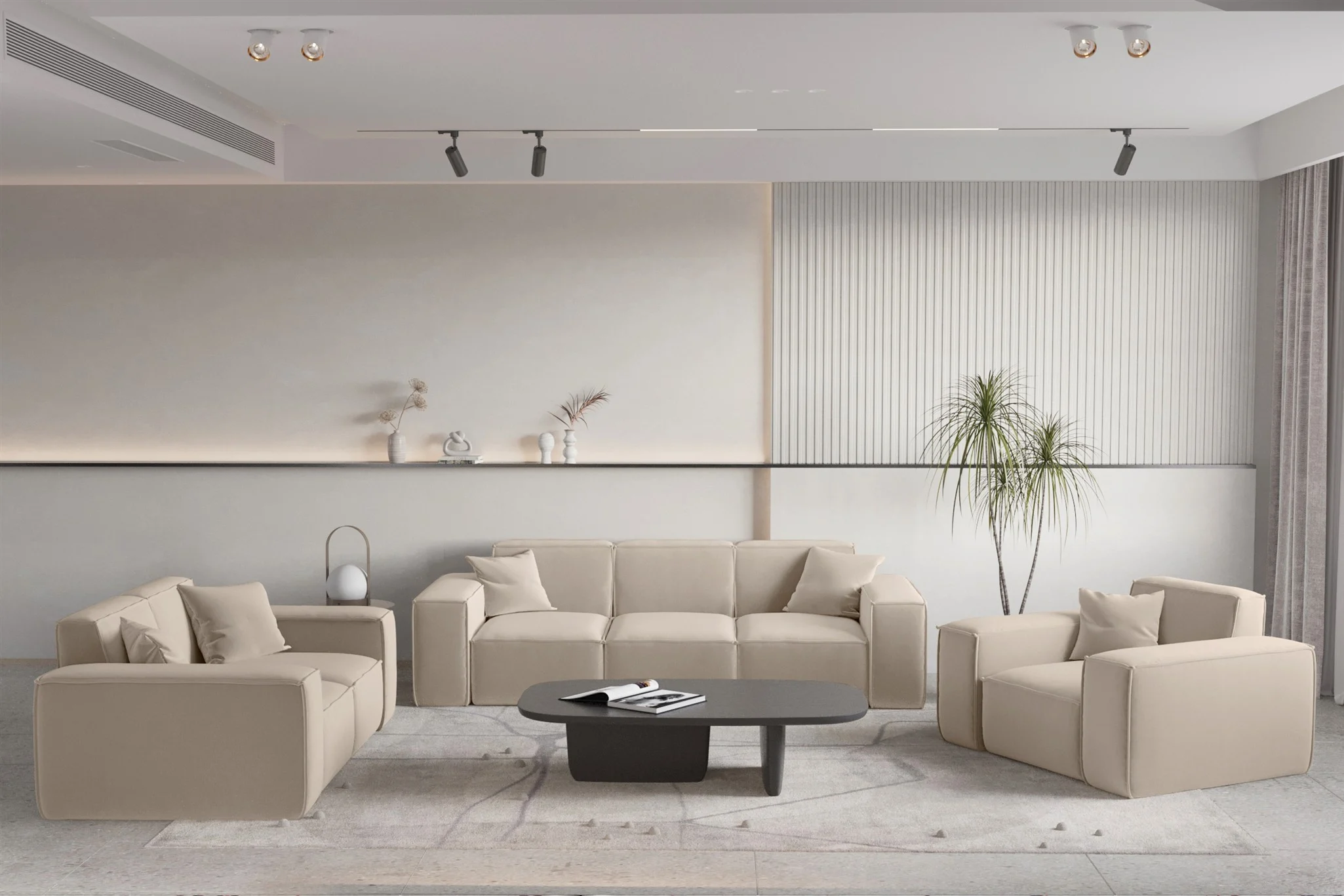 Sofaset Designersofa CELES PREMIUM 3-2-1 in Stoff Opera Velvet Sand