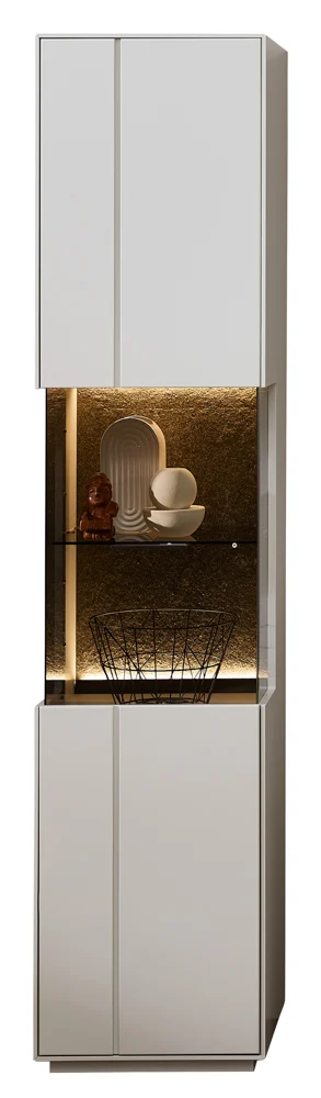 Wohn-Concept Como Vitrine Holzwerkstoff/Granit Steinfurnier Sahara Creme lackiert