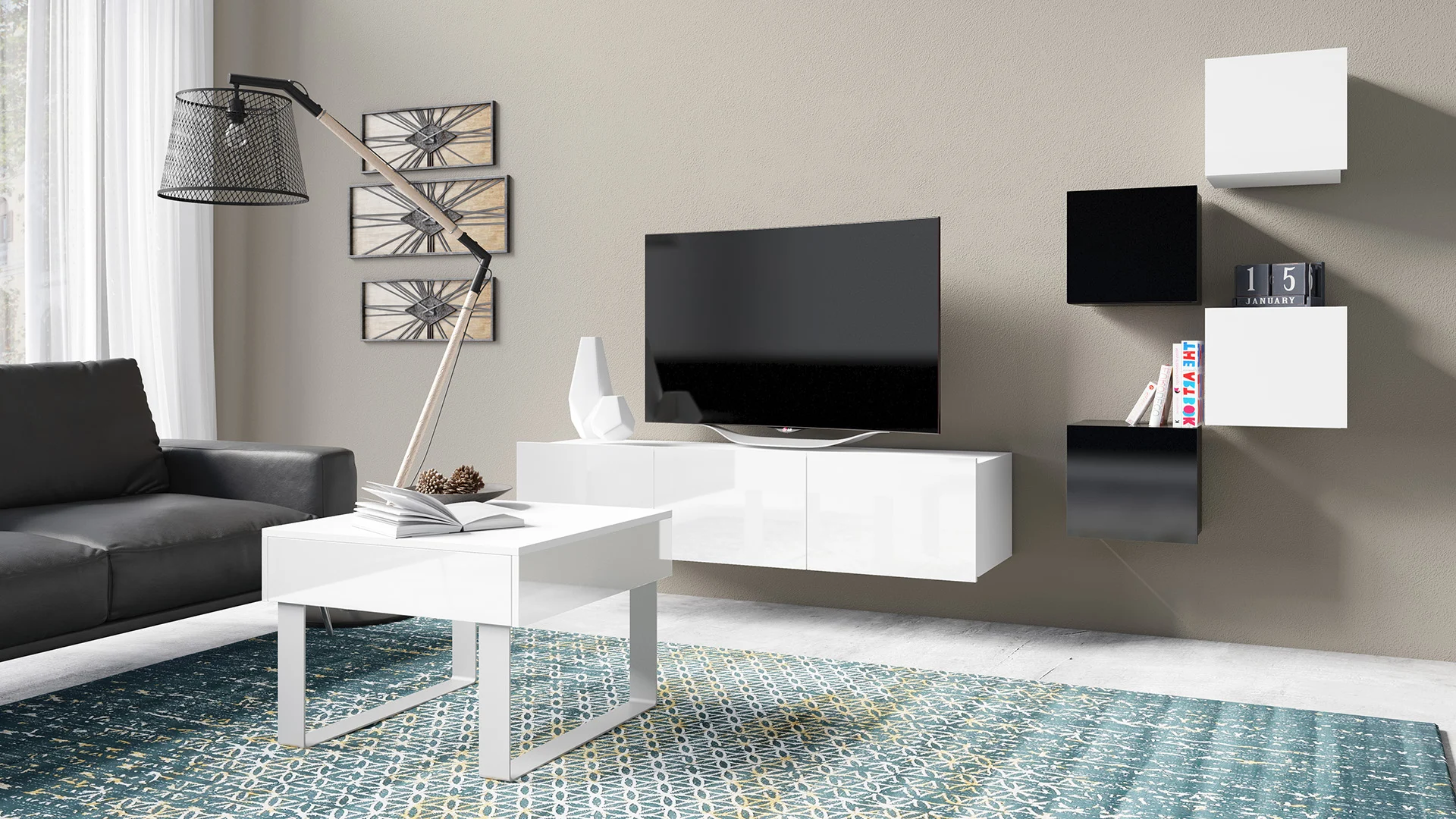 Couchtisch Wohnzimmertisch KAVOS mit Schublade 63,5x63,5cm Weiss - Fun Moebel