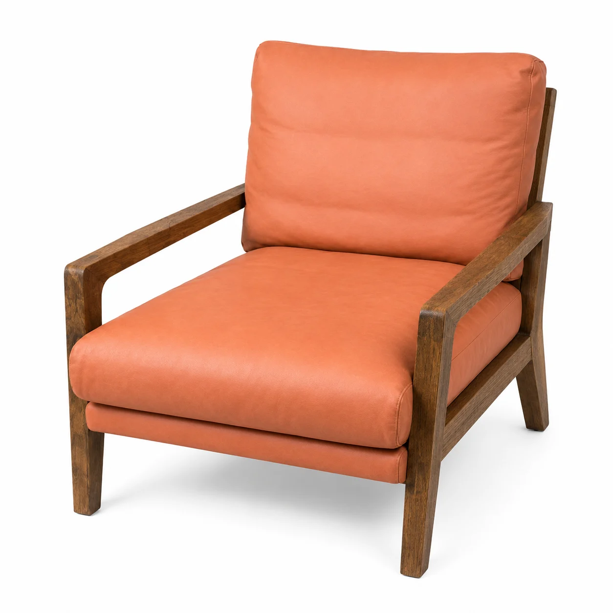 Rico Sessel Leder Nanuke Orange | Beine Eiche | Outlet - FASMAS