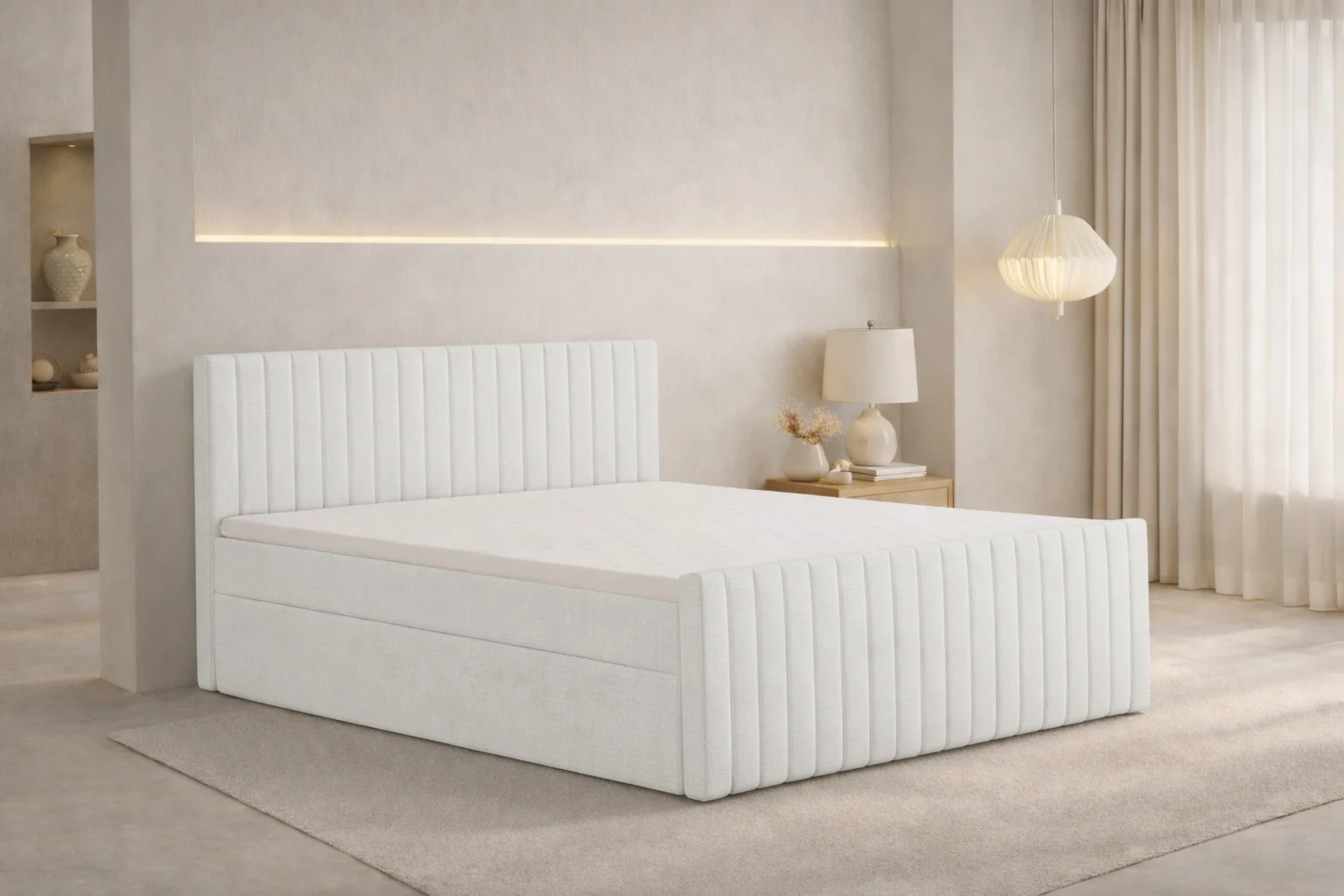 Boxspringbett mit Matratze und zwei Bettkästen, Chenille-Stoff Flow, DEMETER
