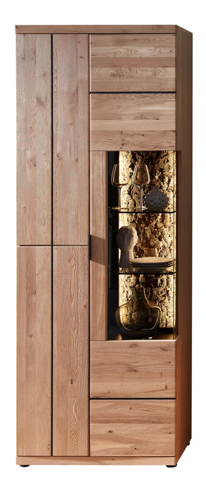 Wohn-Concept Donna Vitrine Wildeiche Massivholz Bianco/Echtkork furniert