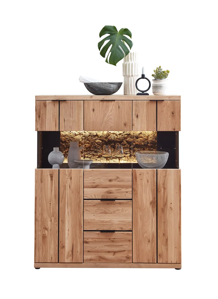 Wohn-Concept Donna Highboard Wildeiche Massivholz/Echtkork Bianco furniert