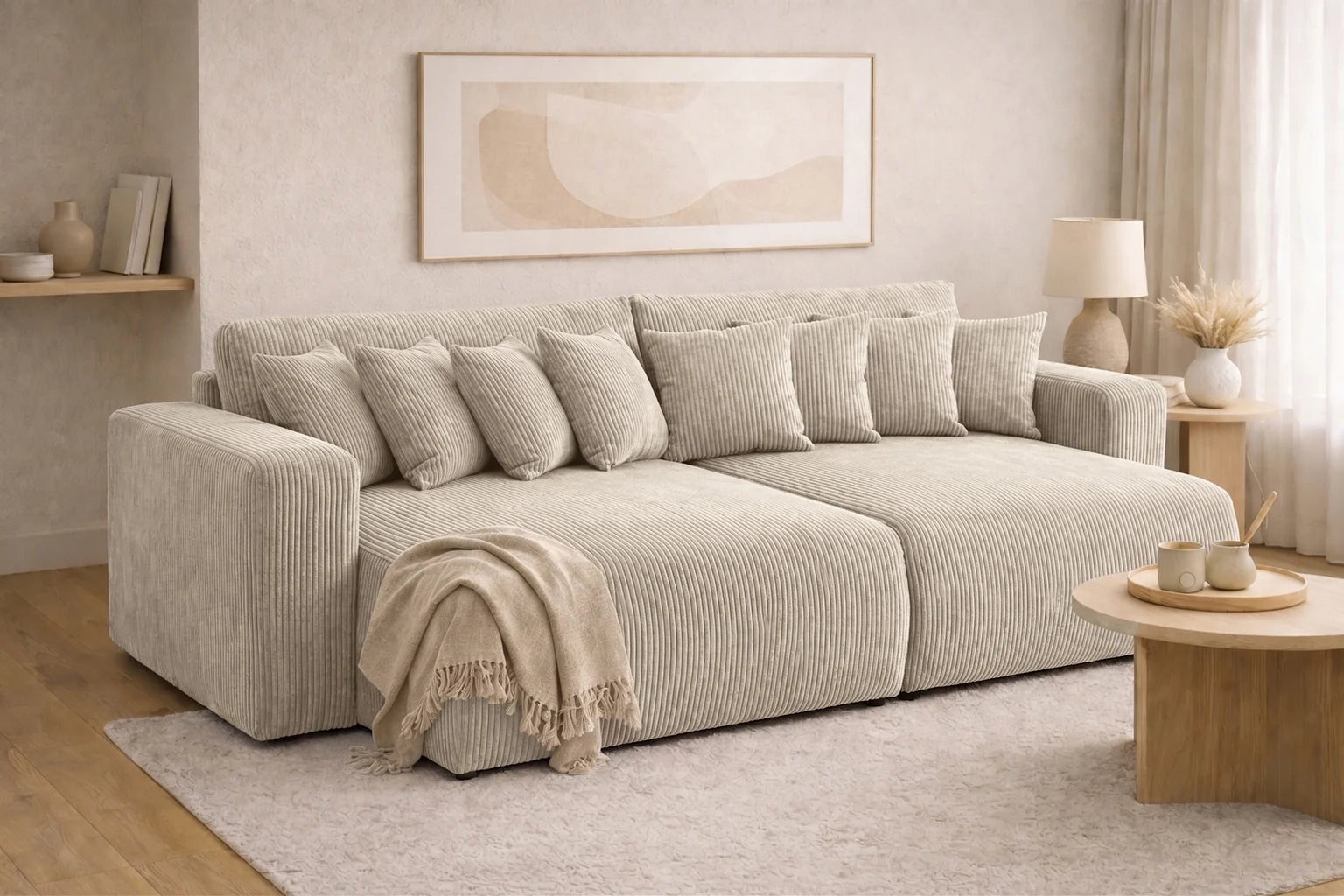 Schlafsofa mit Bettkasten, Cordstoff Poso, PIANO DOUBLE