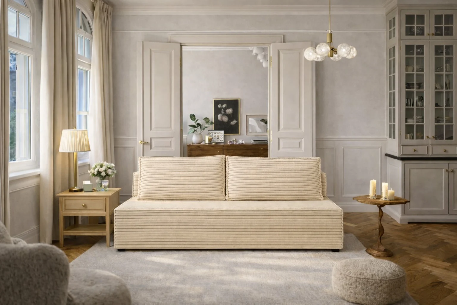 Schlafsofa, Sofa mit Bettkasten, DUO Cordstoff