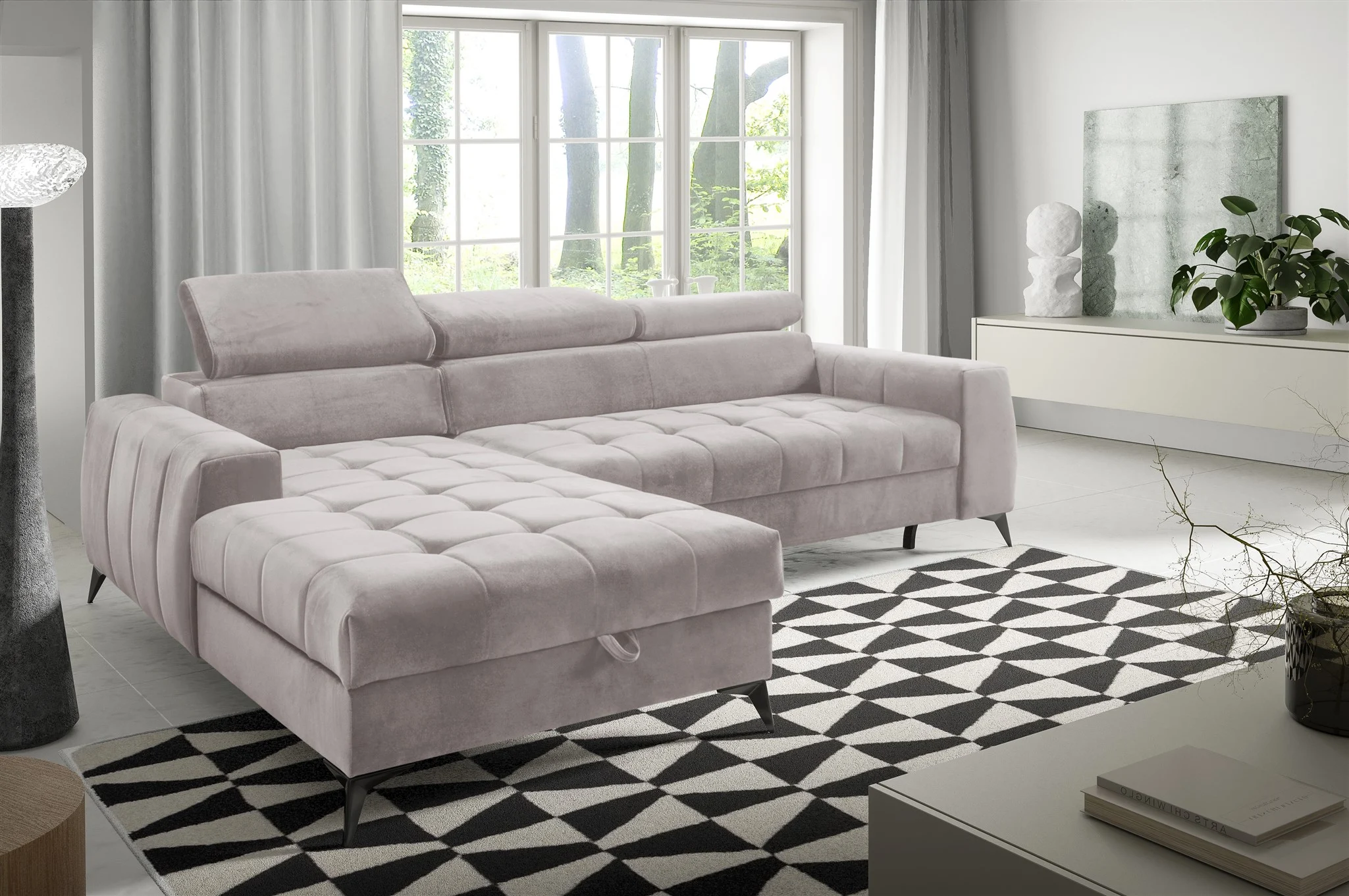 Ecksofa Schlafsofa Sofa AGNESA XS Stoff Salvador Hellbeige Ottomane Links - Fun Möbel