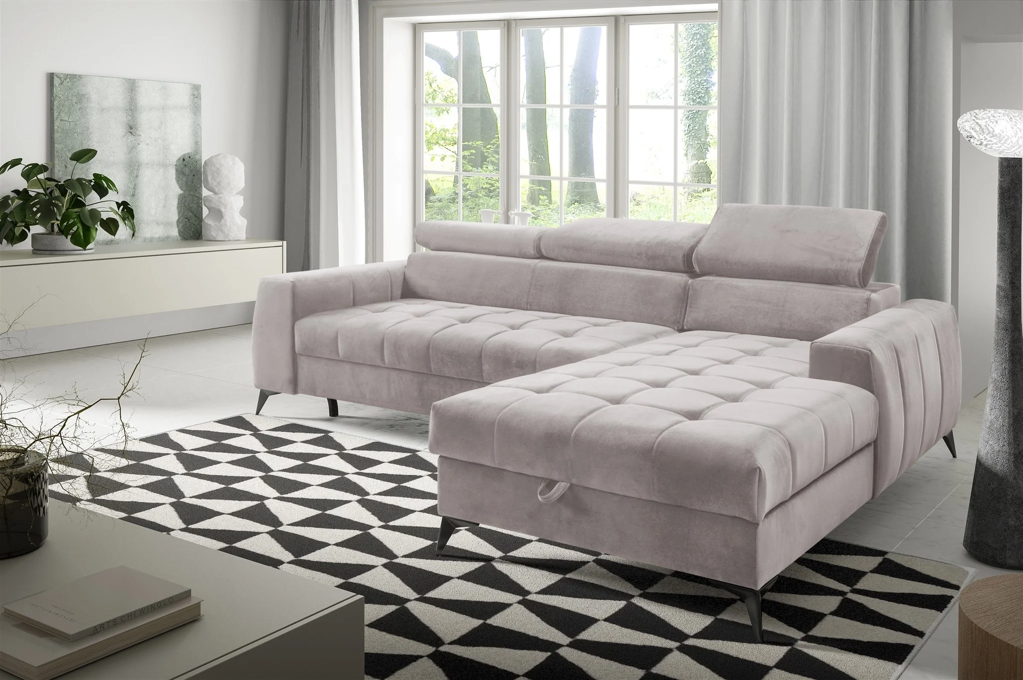 Ecksofa Schlafsofa Sofa AGNESA XS Stoff Salvador Hellbeige Ottomane Rechts - Fun Möbel